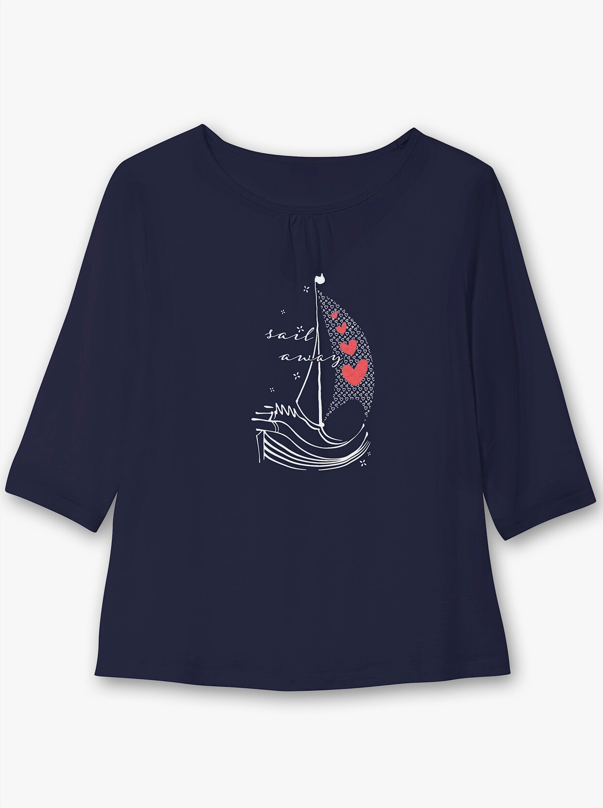 3/4-Arm-Shirt aus reiner Baumwolle - marine-ecru