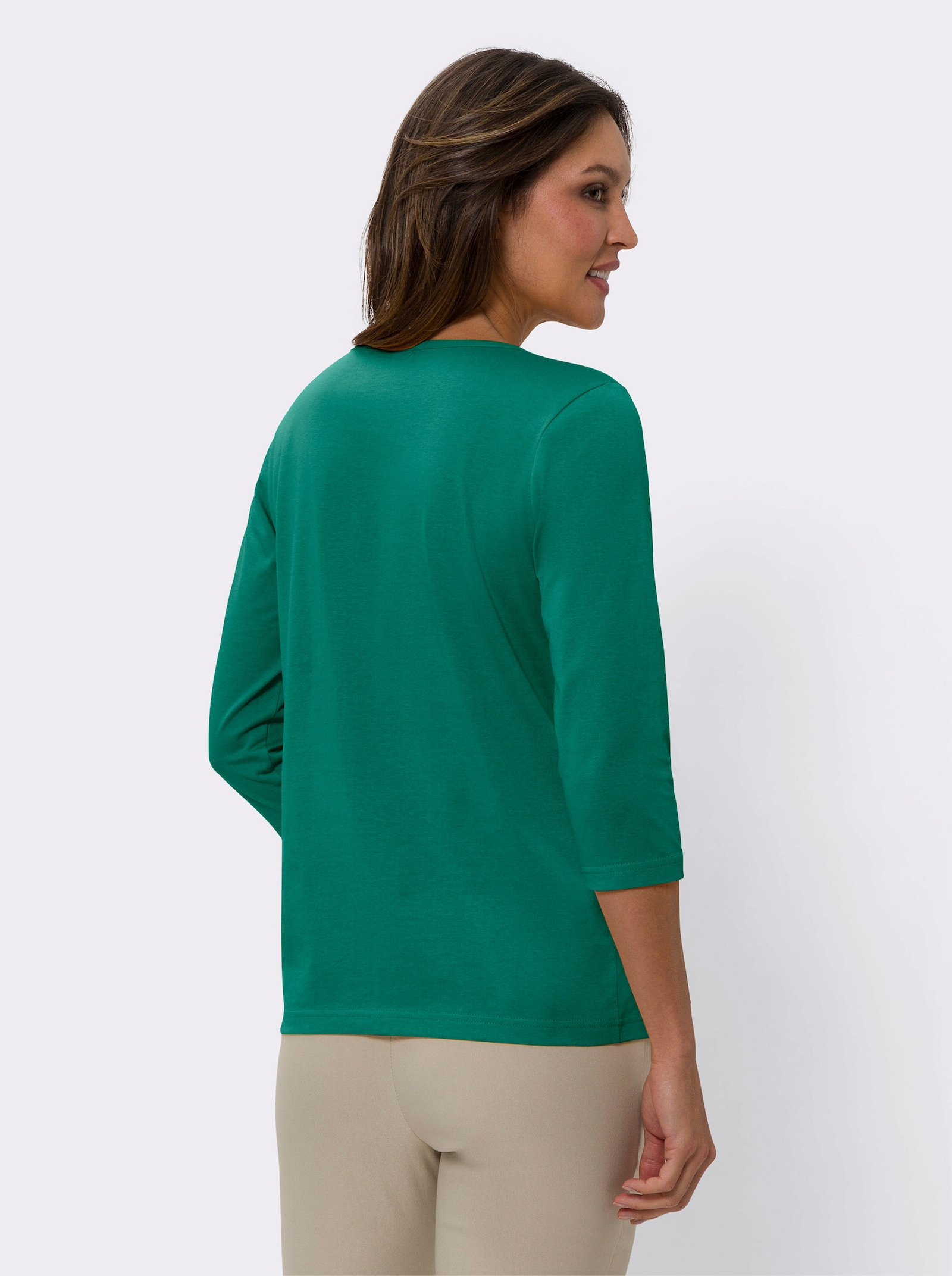 Shirt met 3/4-mouwen en V-hals - groen