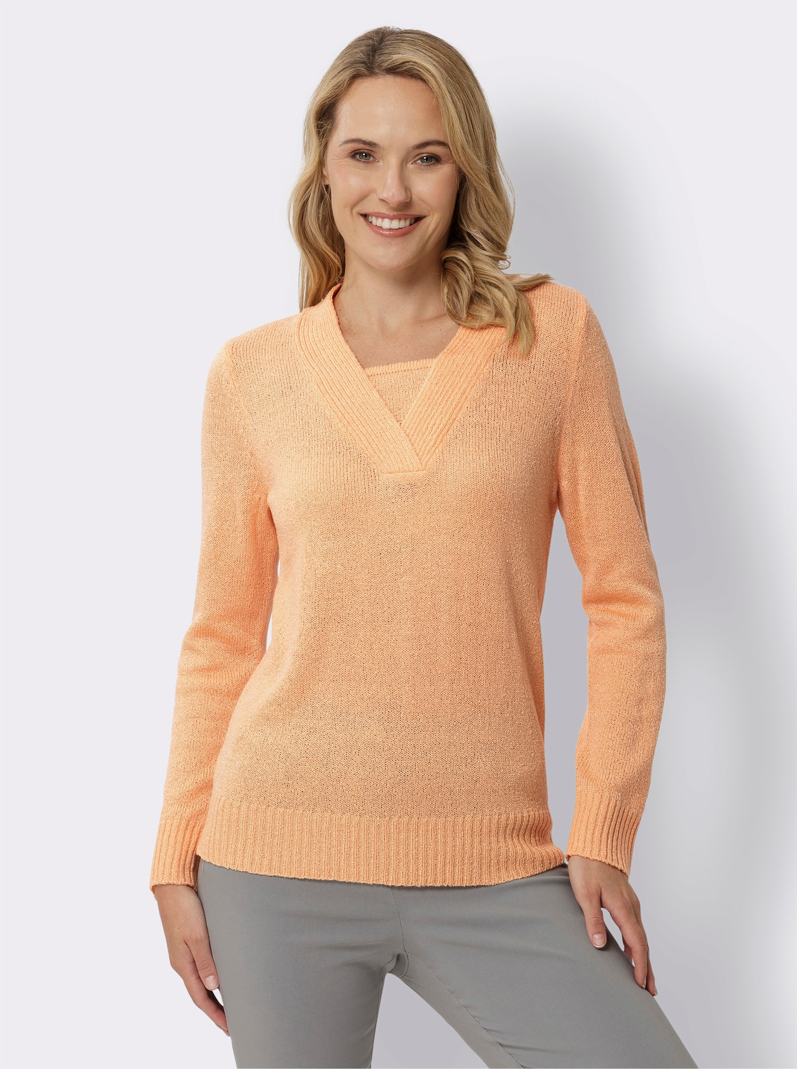 Svetr s dlouhým rukávem ve vzhledu 2 v 1 - meruňková