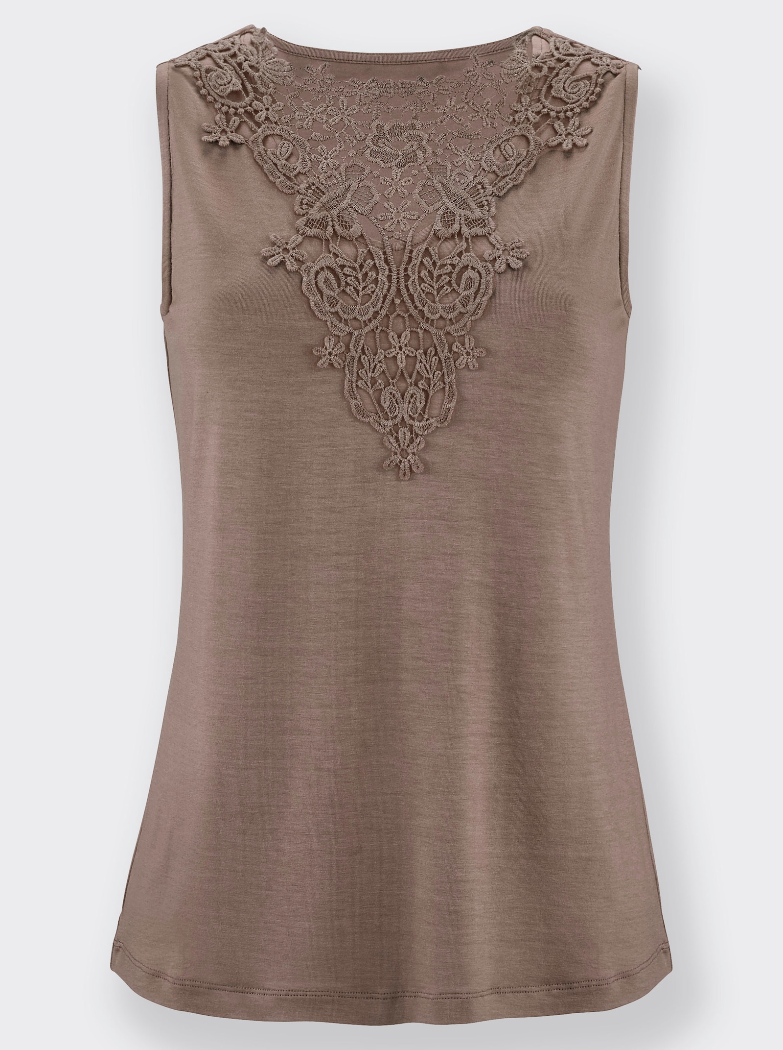 Shirttop mit Spitzen-Einsatz - taupe