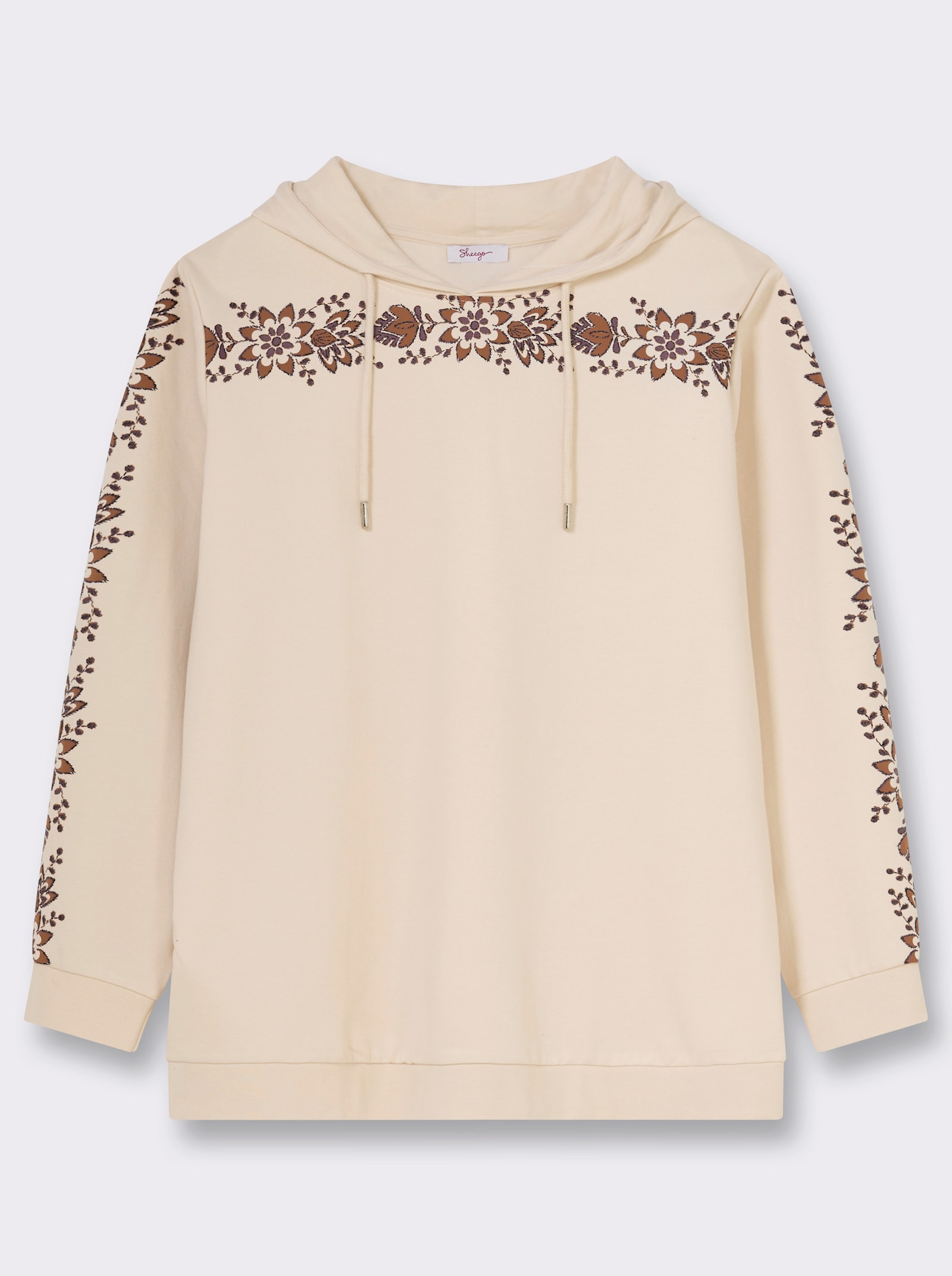 sheego Kapuzensweatshirt mit Blumenprint - elfenbein-cognac-bedruckt
