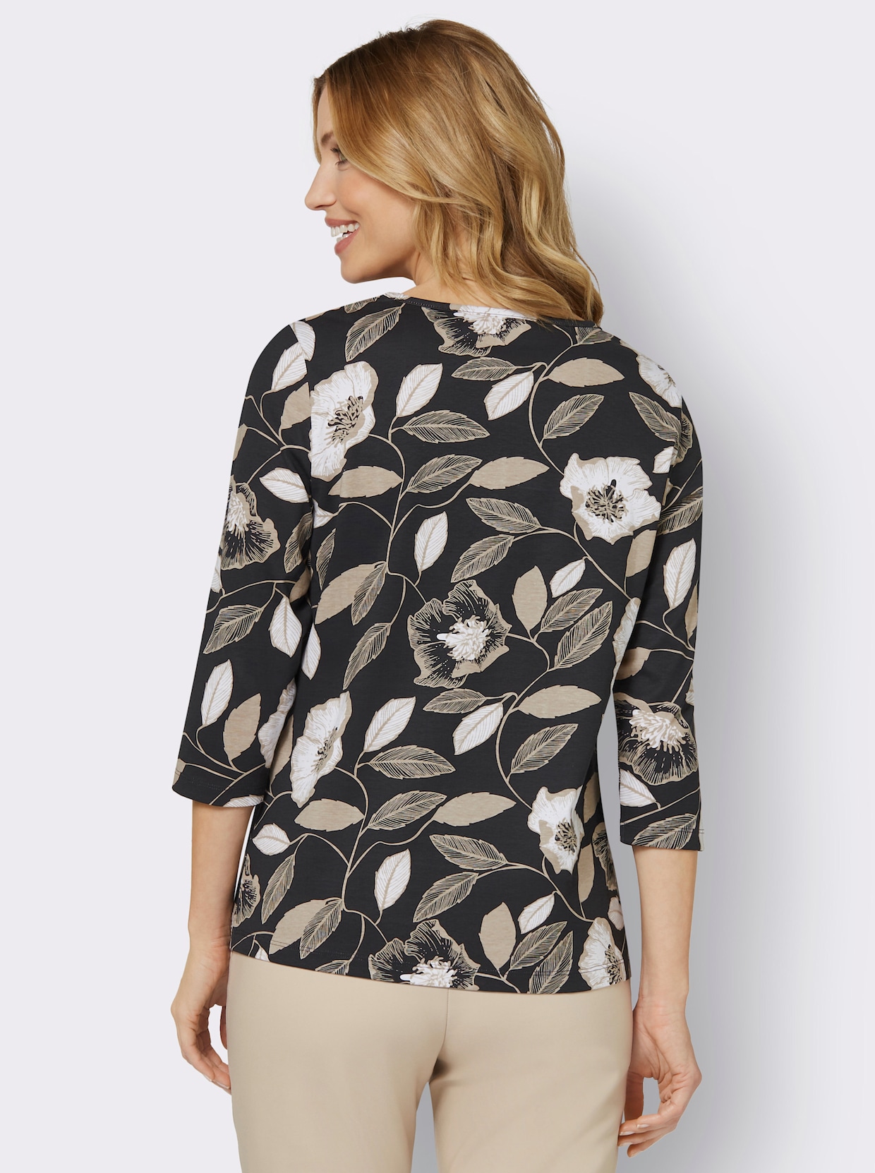 Shirt met 3/4-mouw - zwart geprint