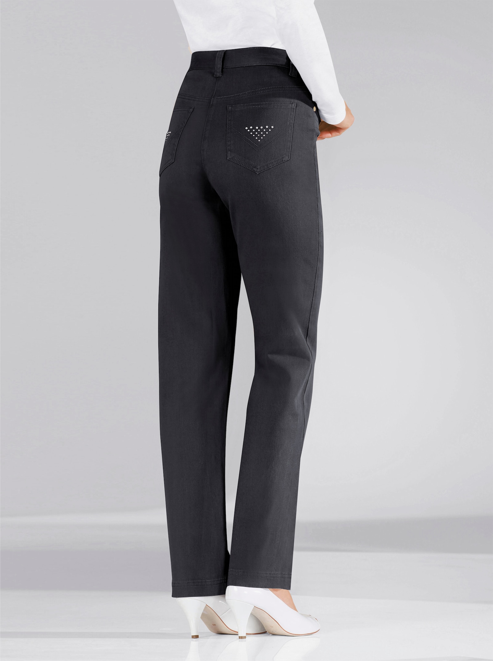 Stretch-Jeans mit Glitzersteinchen hinten - schwarz