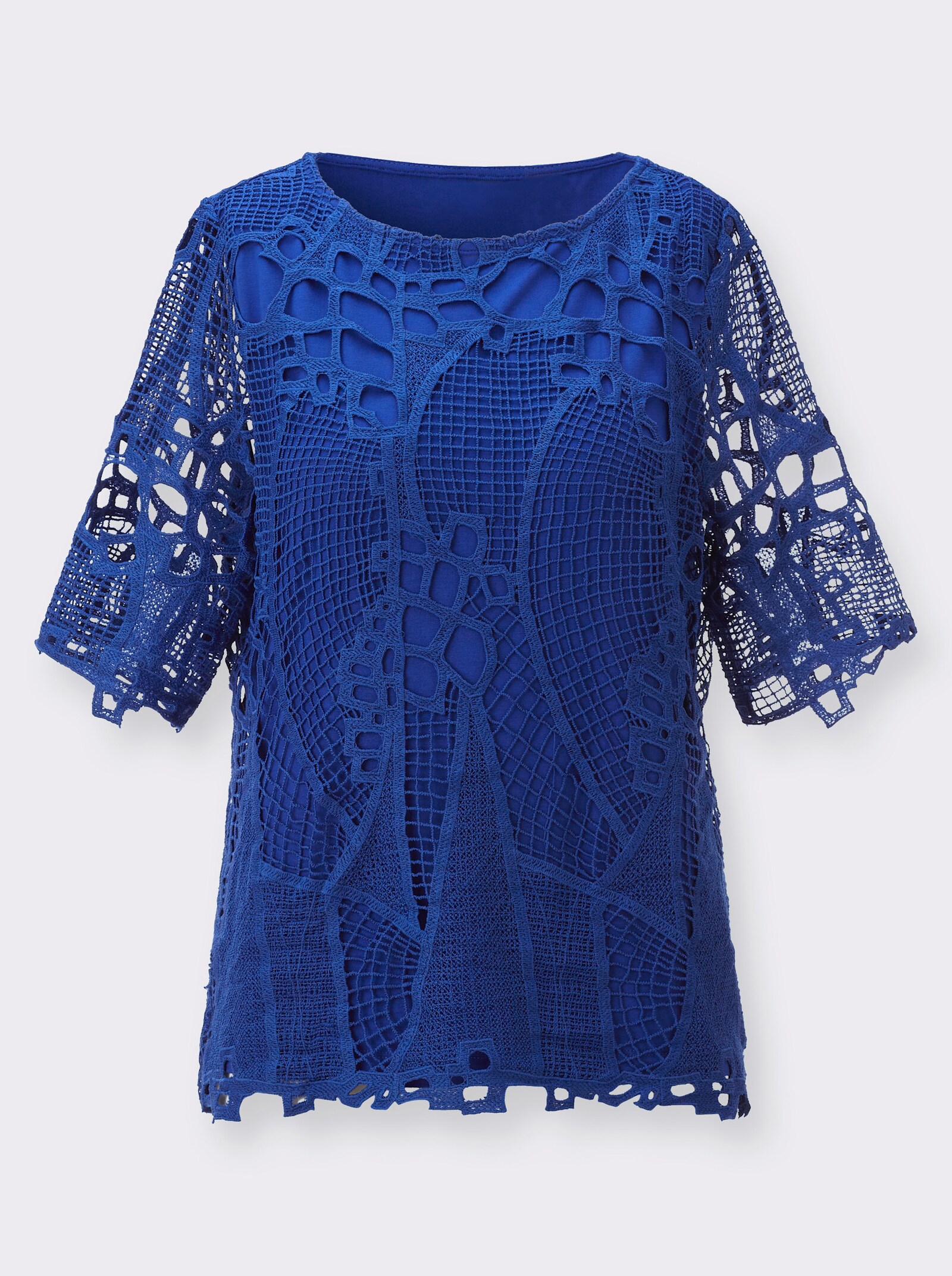 Spitzenshirt mit U-Boot-Ausschnitt - royalblau