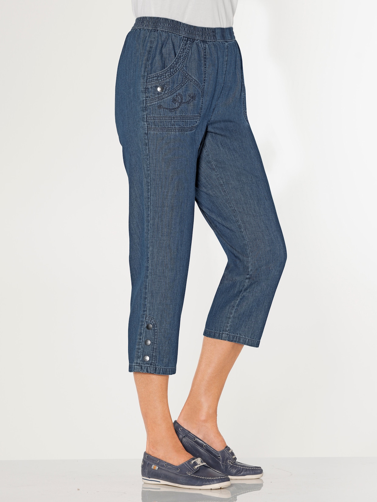 3/4-Jeans - blue-bleached + blue-stone-washed