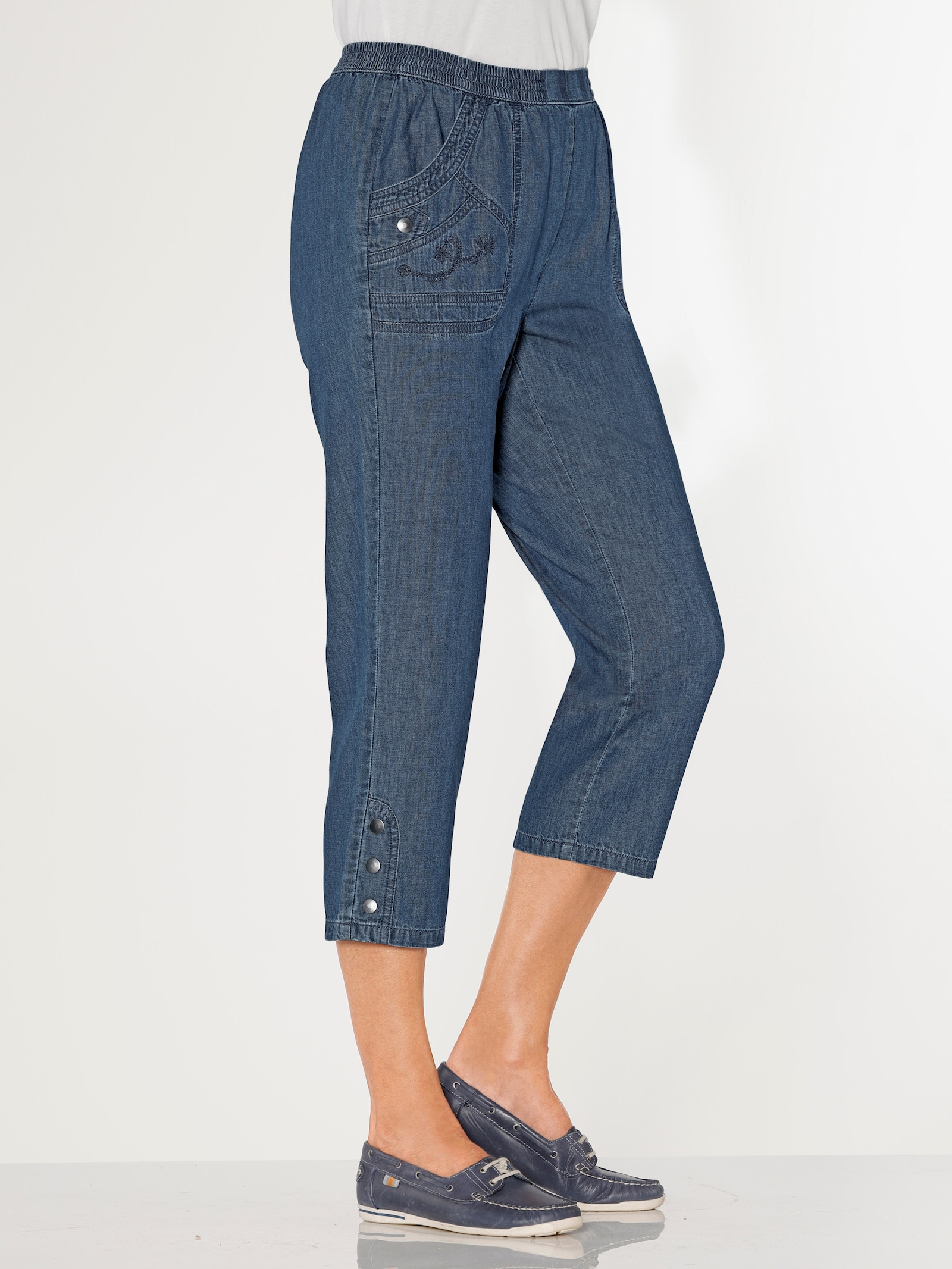 3/4-Jeans mit Zierknöpfen - blue-bleached + blue-stone-washed