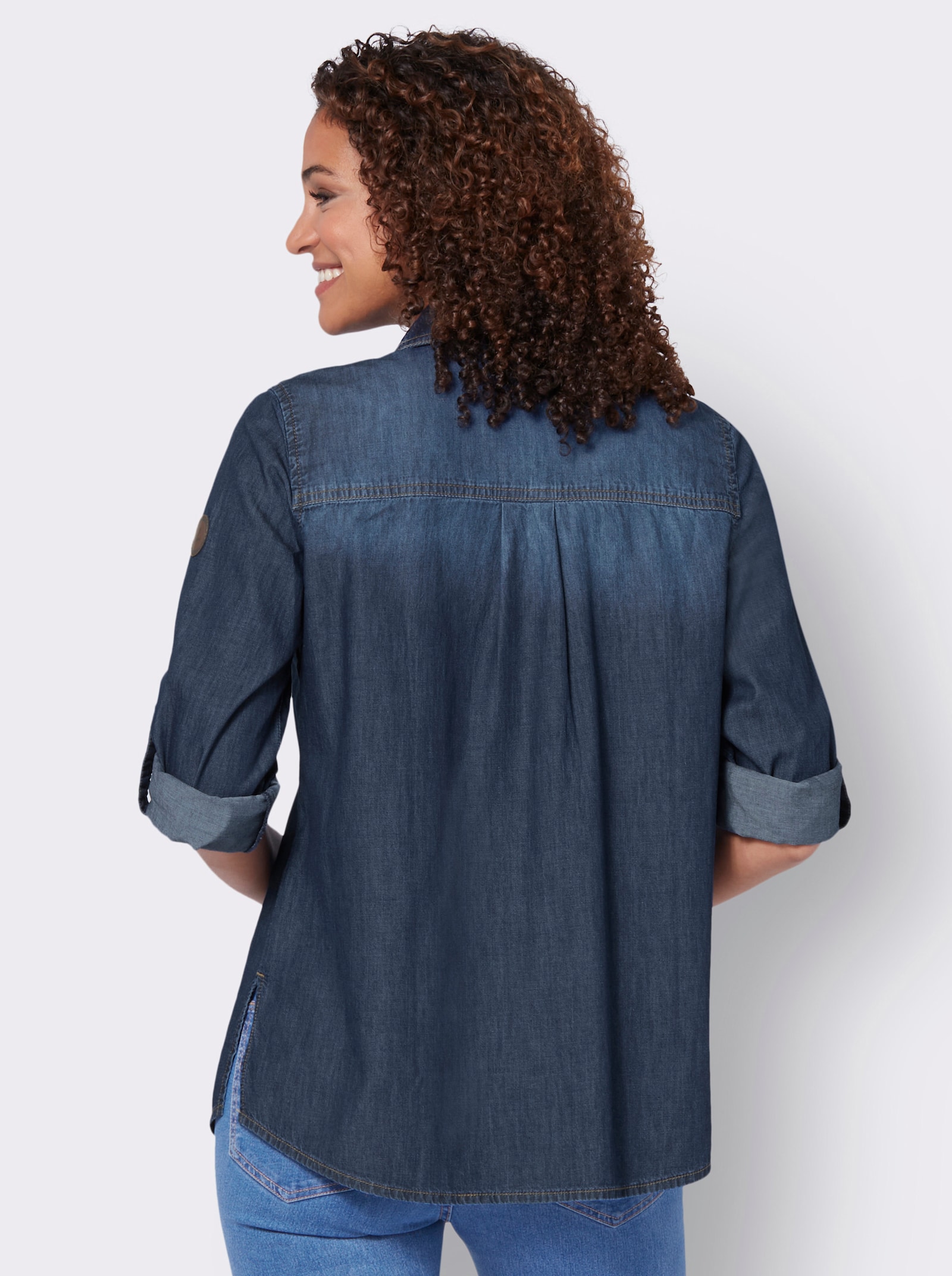 Jeansblouse met afgeronde zoom - blue-stonewashed