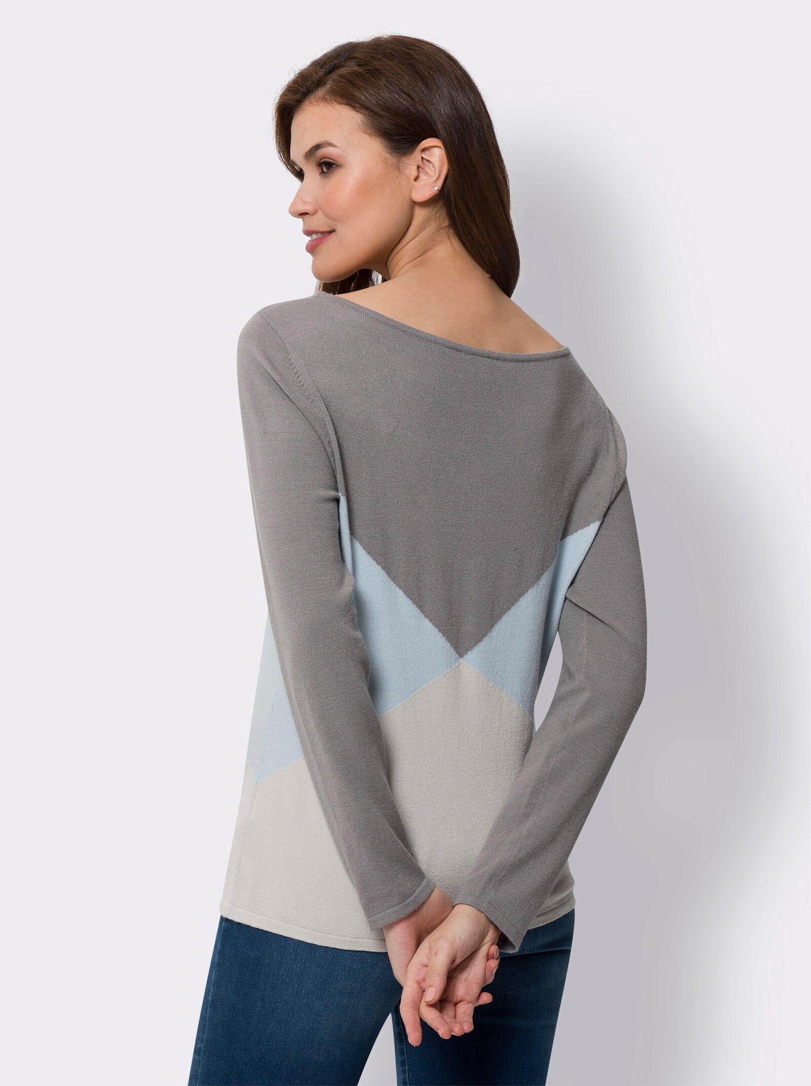 heine Feinstrickpullover mit grafischem Muster rundum - grau-hellblau-gemustert