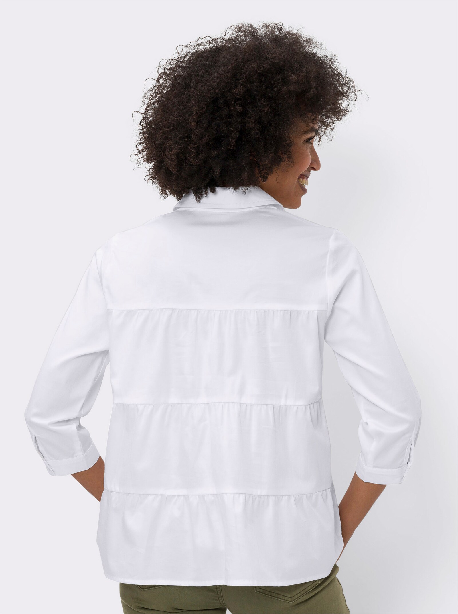 heine Langarmbluse mit Quernähten - weiß