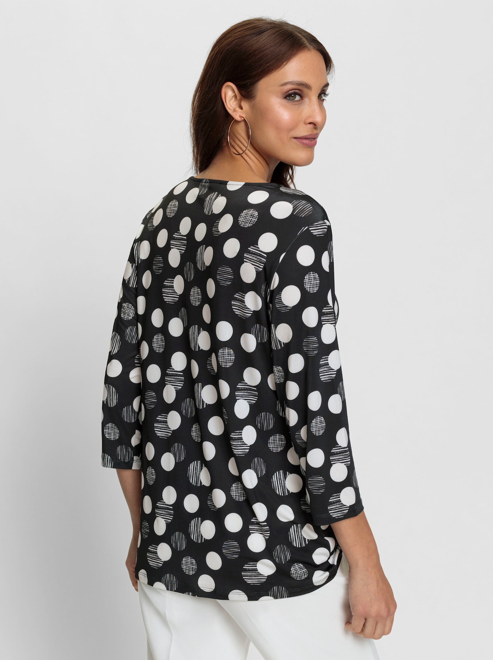 Shirt met ronde hals in stippendessin - zwart/wit geprint