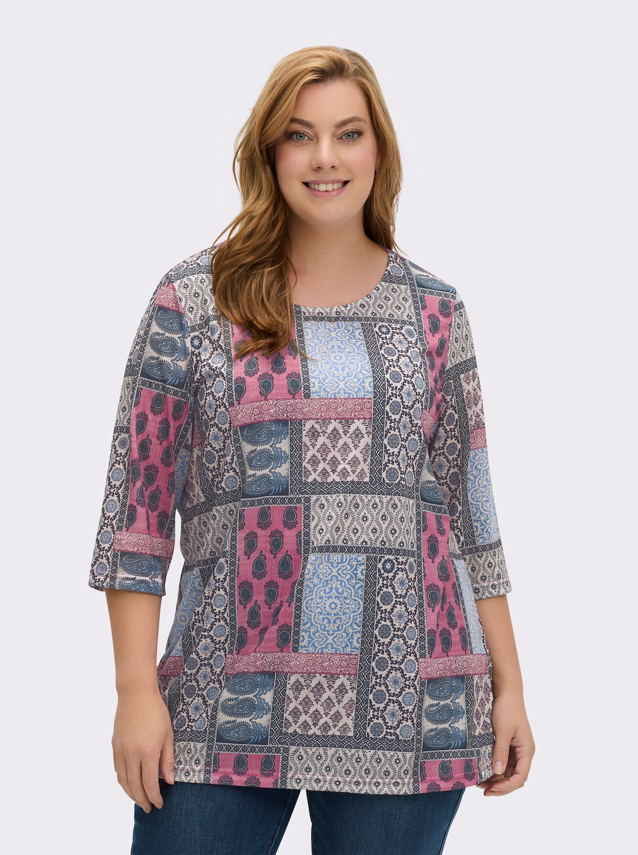 Print-Shirt im Patchwork-Optik - beere-gemustert