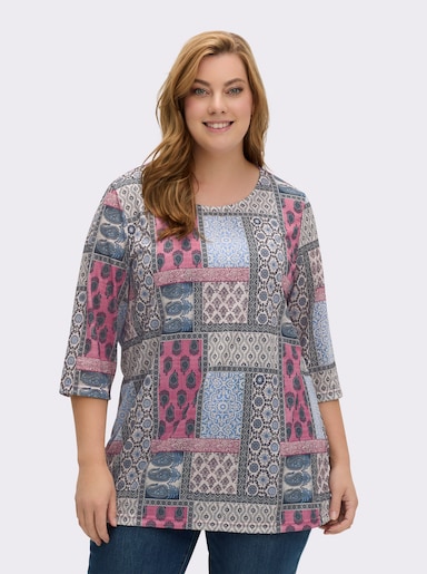 Print-Shirt im Patchwork-Optik - beere-gemustert