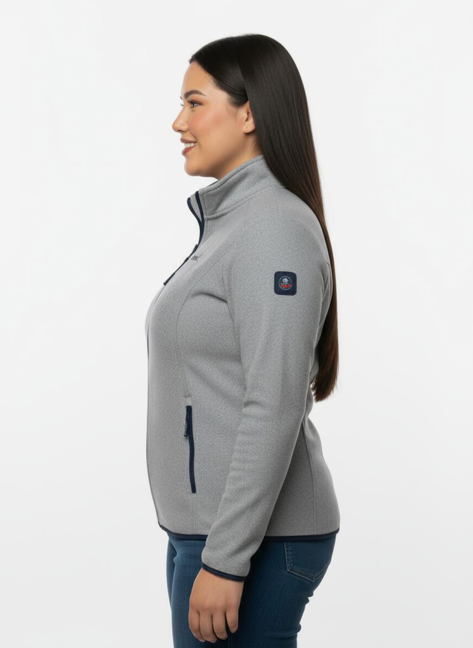 Fleecejacke mit Stickerei - grau-meliert