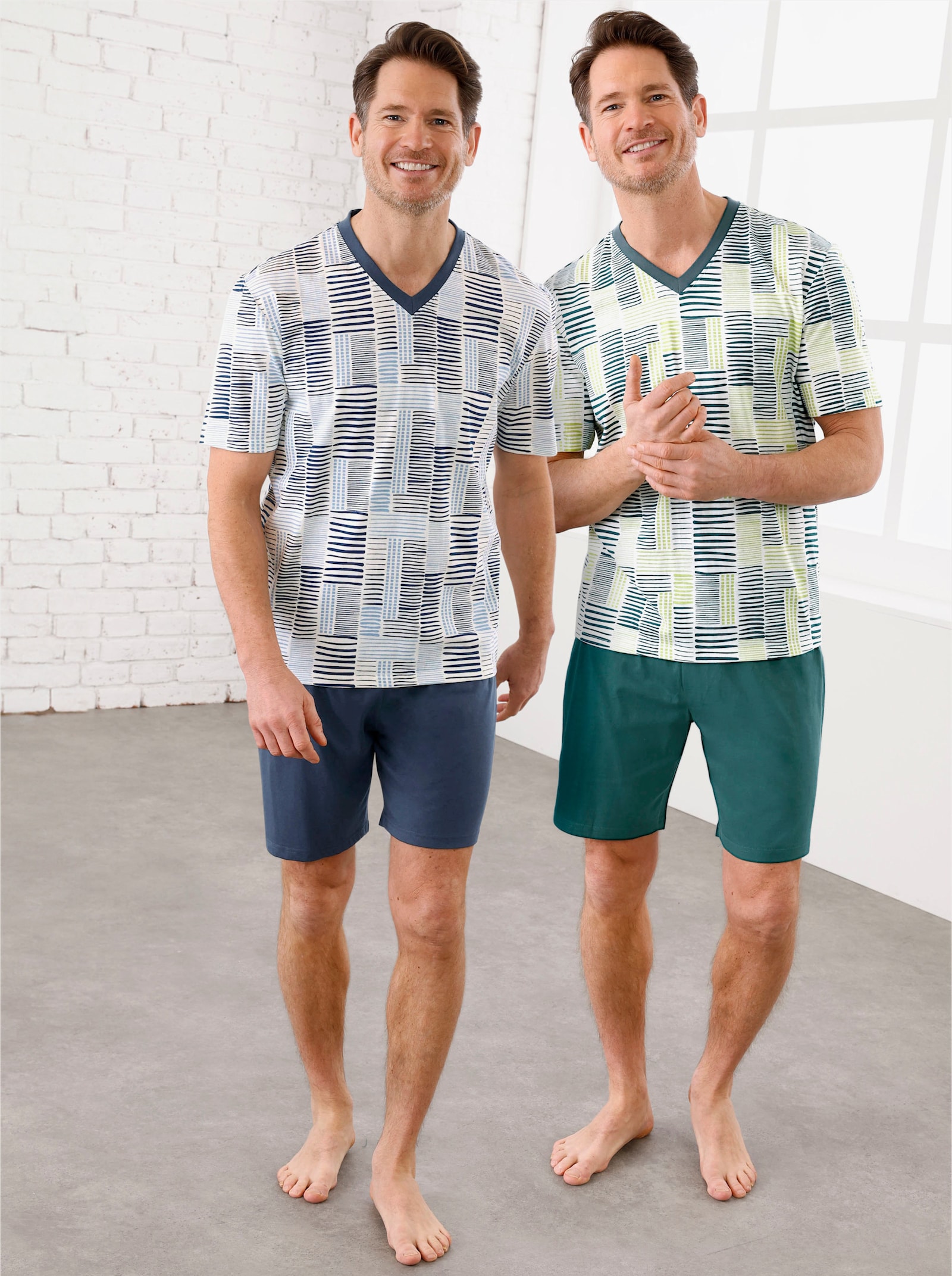 wäschepur men Shorty's - ecru/donkerblauw + ecru/petrol