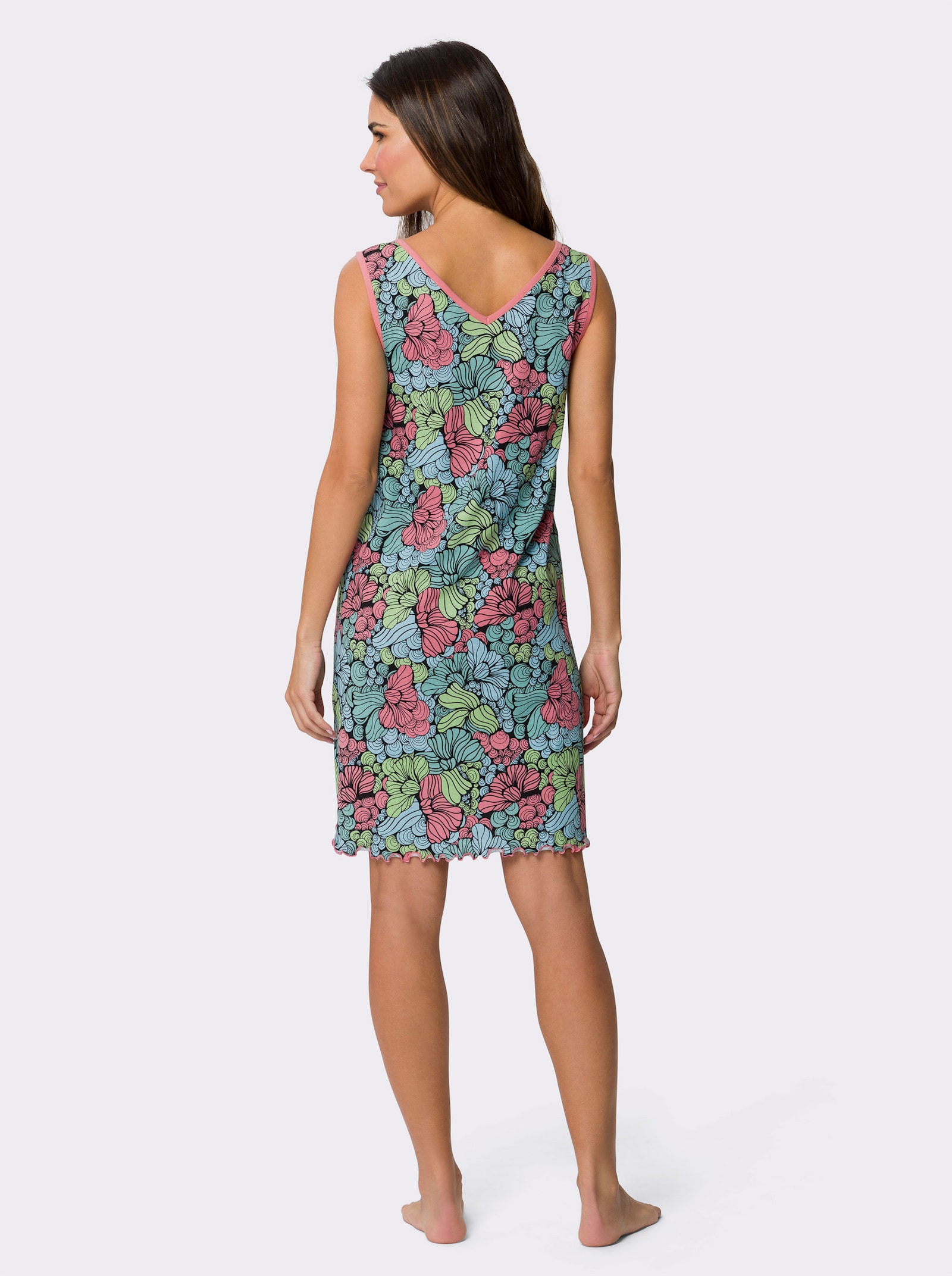 Noční košile s pestrým vzorem - plameňáková-akvamarínová-potisk