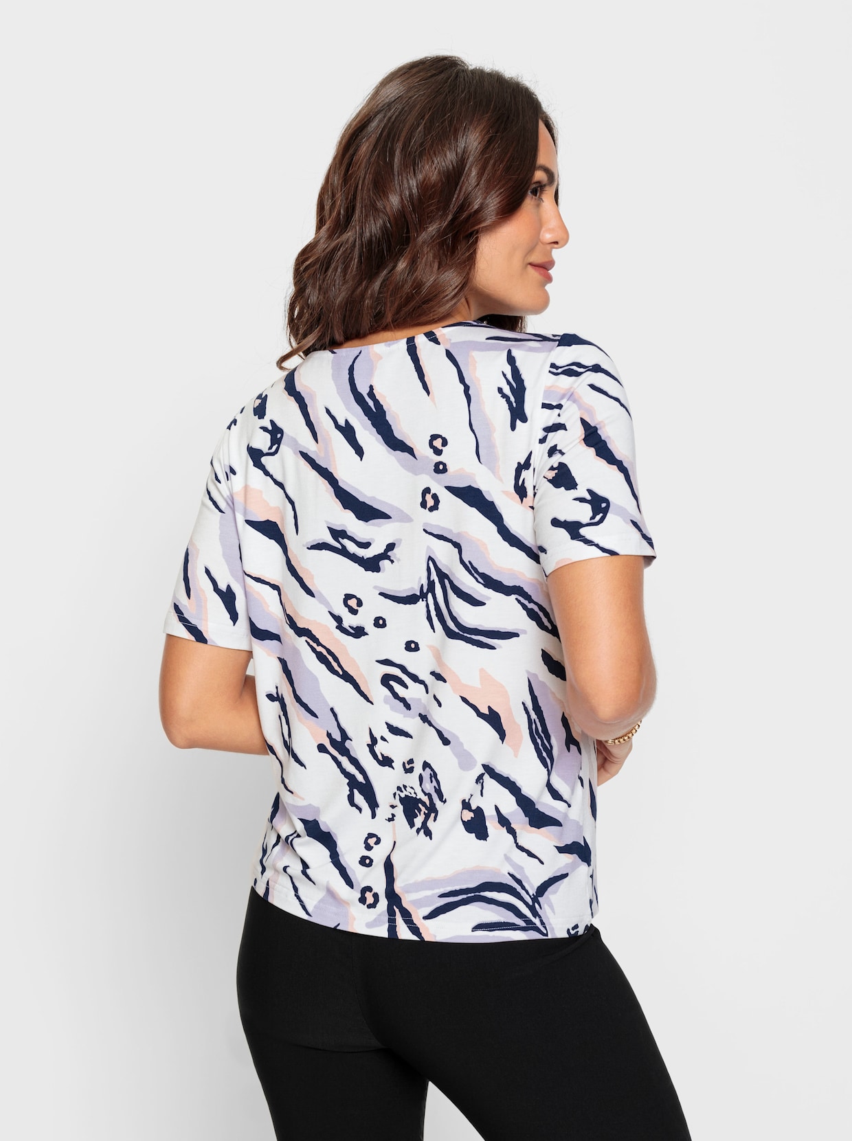 Shirt - ecru-marine-bedruckt