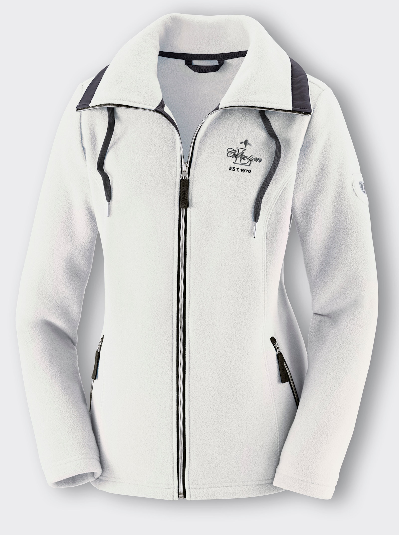 Fleecejacke mit schrägen Reissverschluss-Taschen - ecru