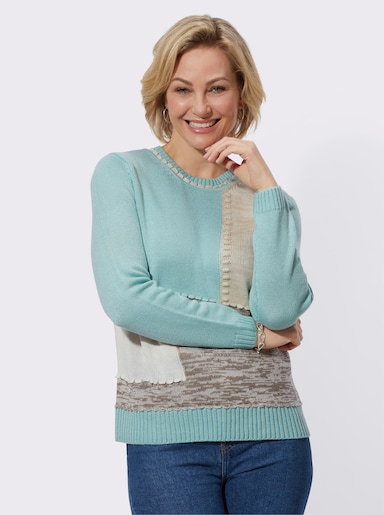 Intarsienpullover - mint-sand-gemustert