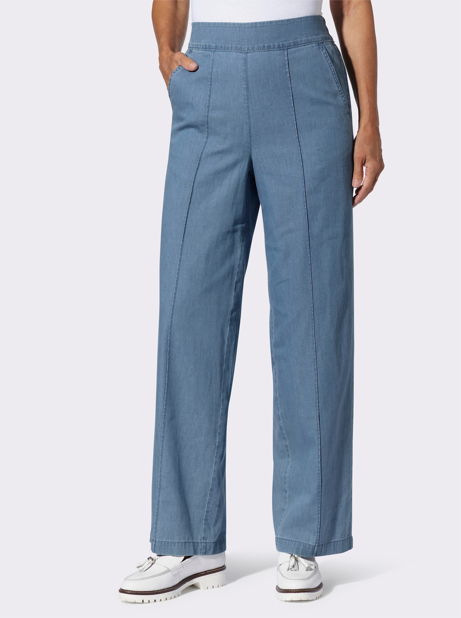 Džíny s vysokým pasem a širokými nohavicemi - bělená modrá