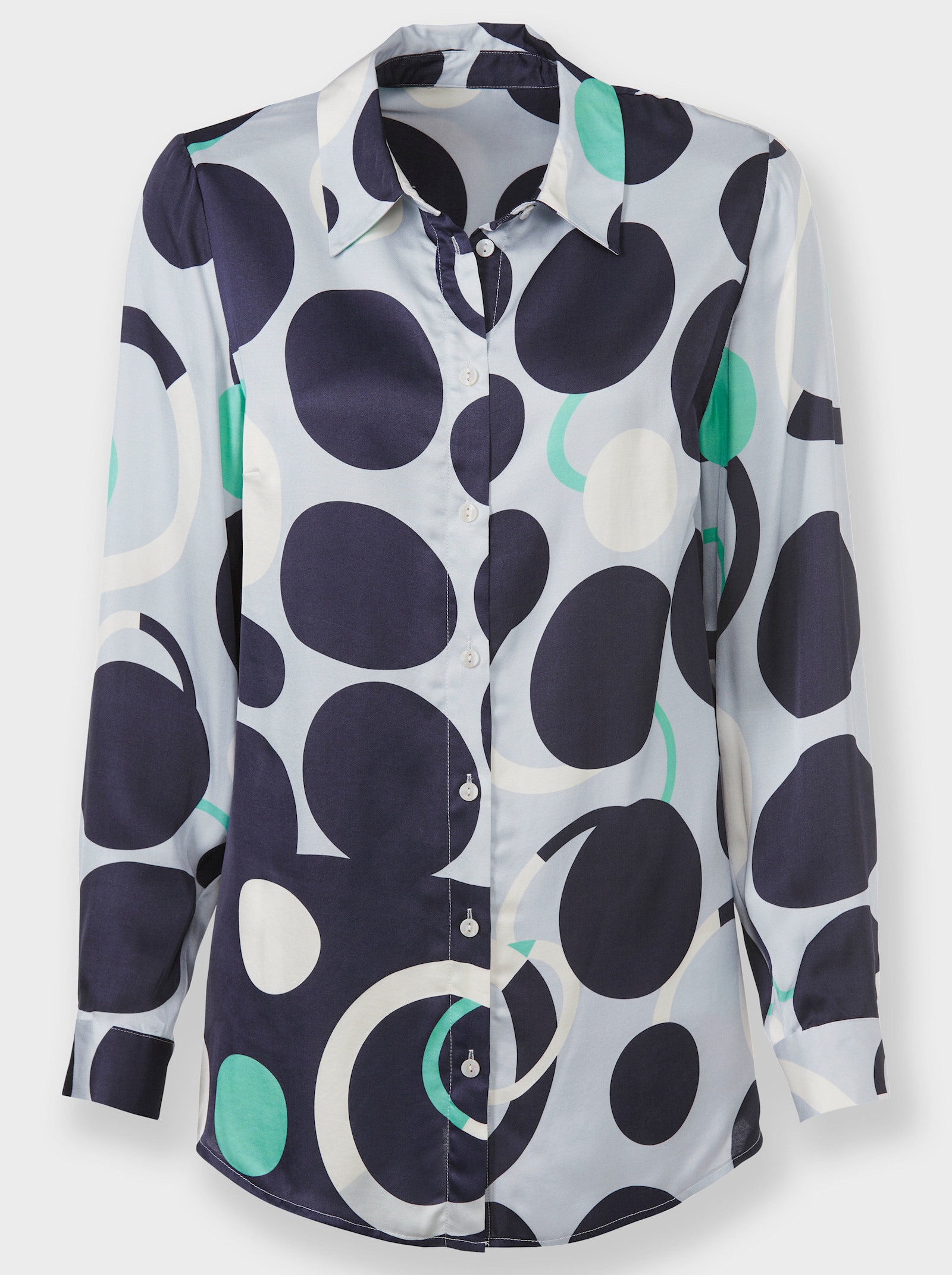 heine Hemdbluse mit seidigem Glanz - marine-hellblau-bedruckt