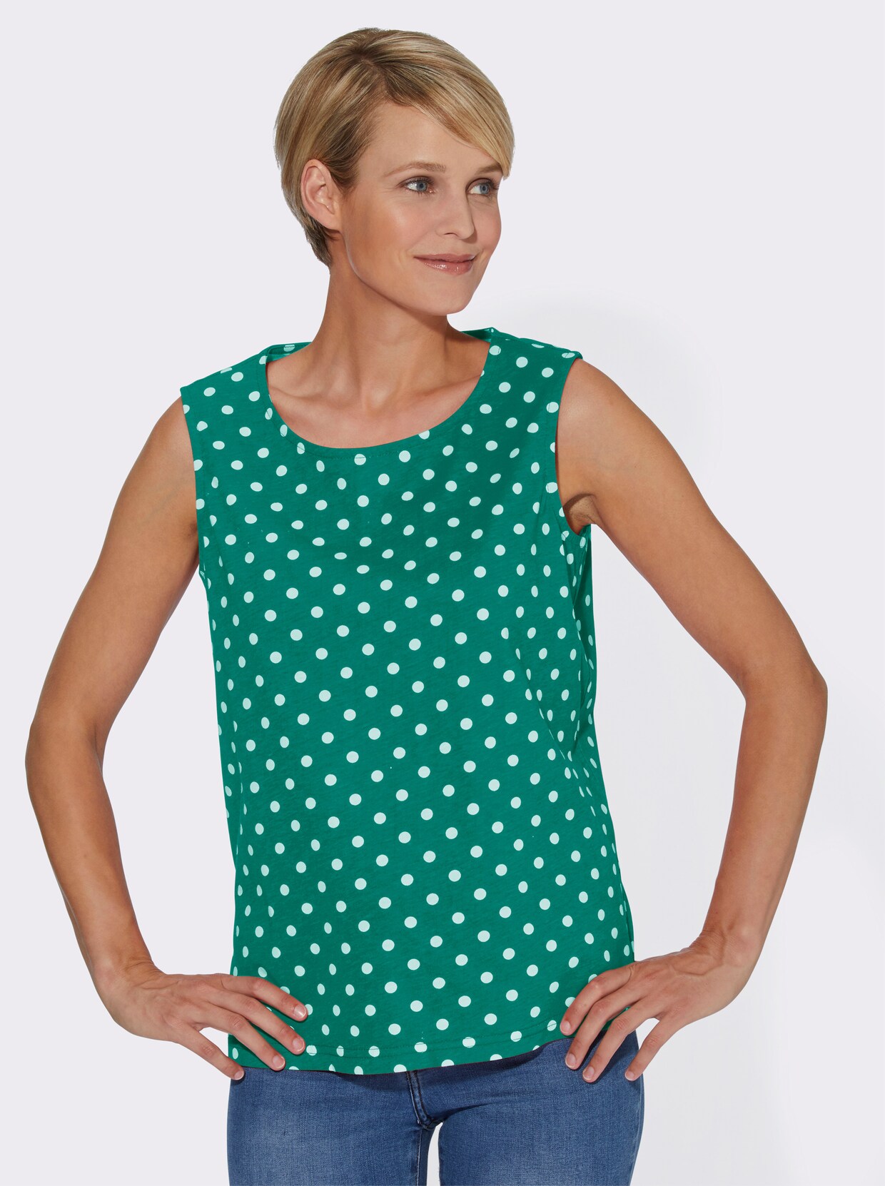 Shirttop - smaragd + smaragd gestippeld