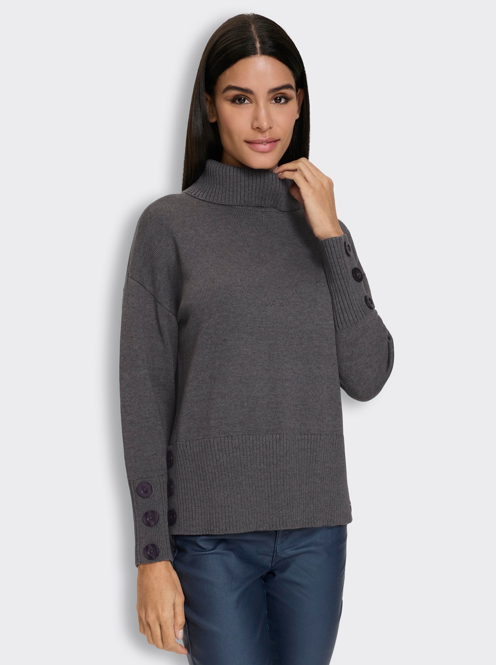 heine Rollkragenpullover mit Seitenschlitzen - anthrazit-meliert
