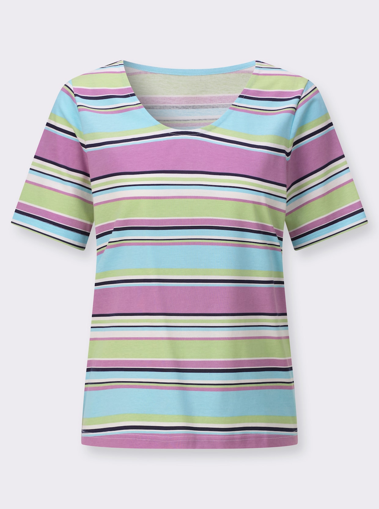 V-Shirt - weiß-aquamarin-geringelt
