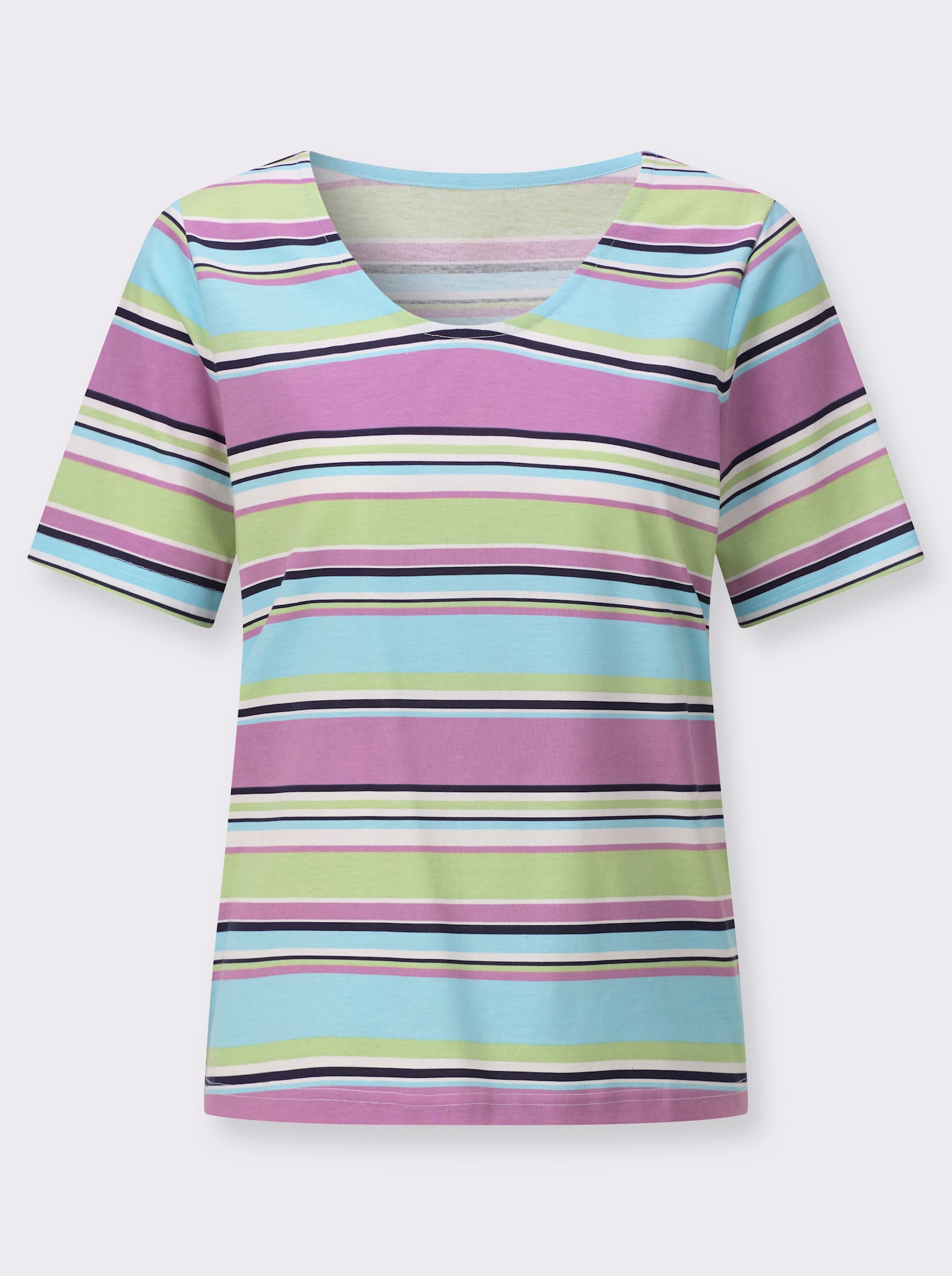 V-Shirt mit Ringel-Muster - weiß-aquamarin-geringelt