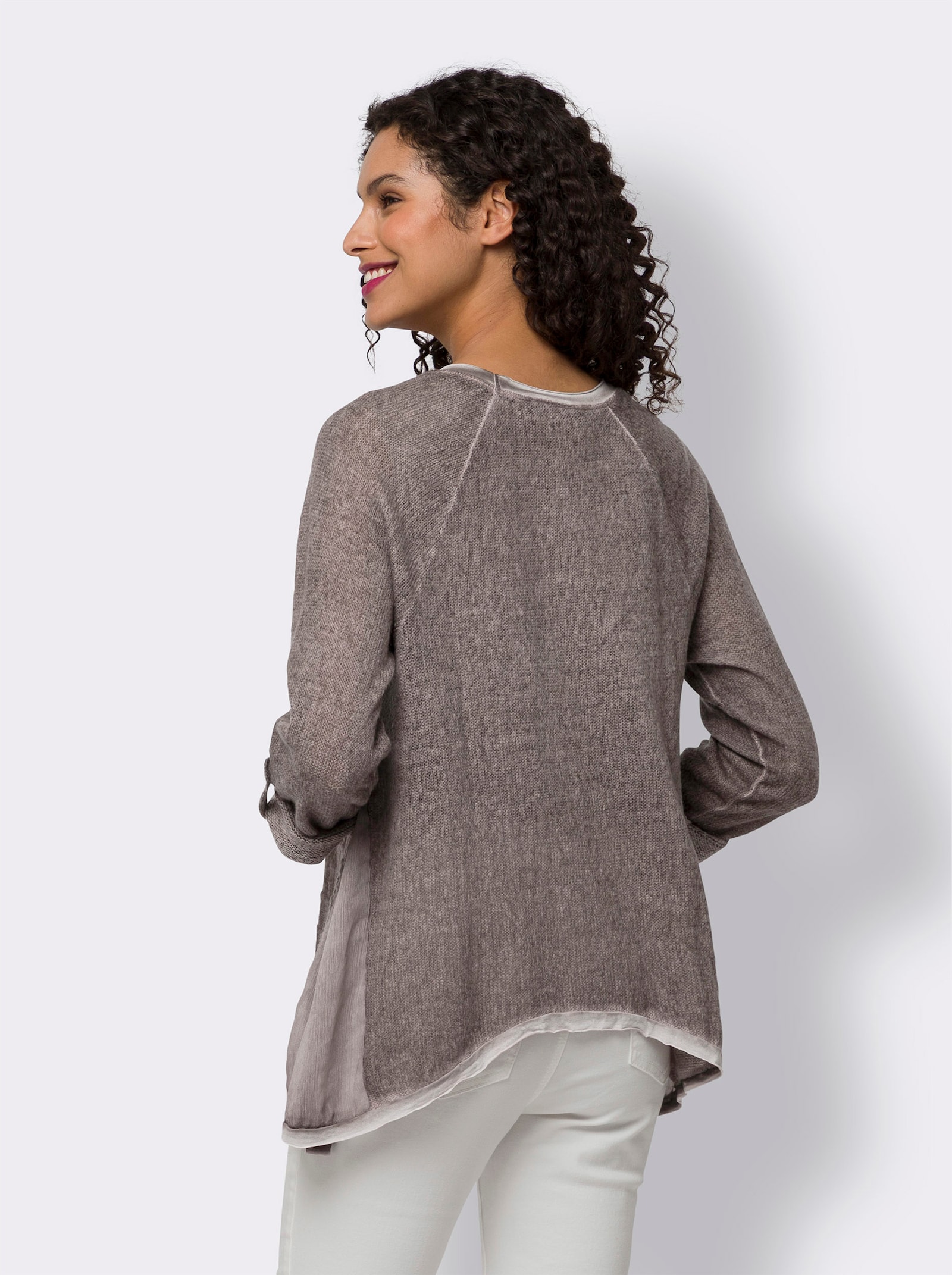 heine Shirt met 3/4-mouwen en chiffoninzetten - taupe