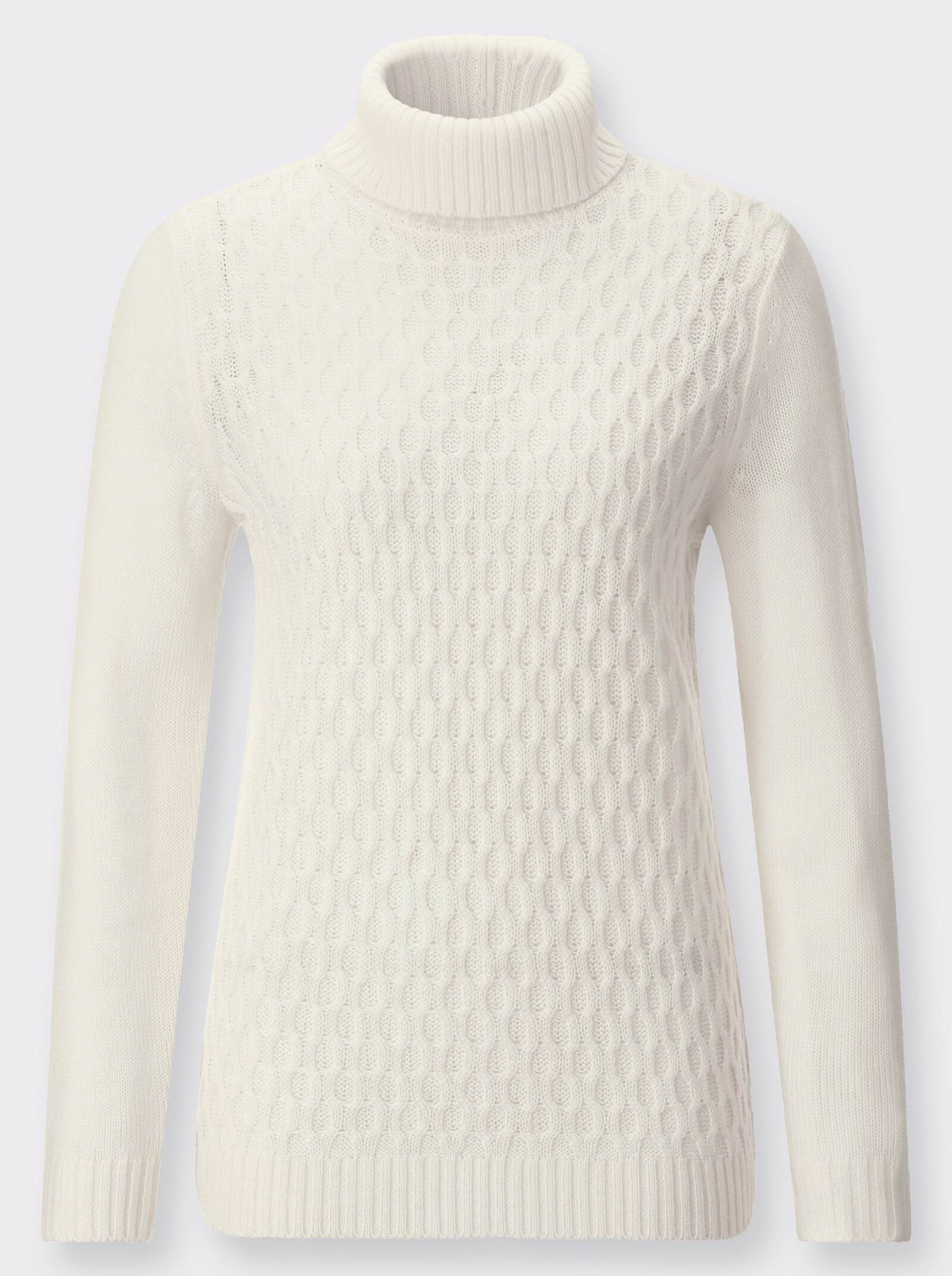 Rollkragenpullover mit Strickmuster - ecru