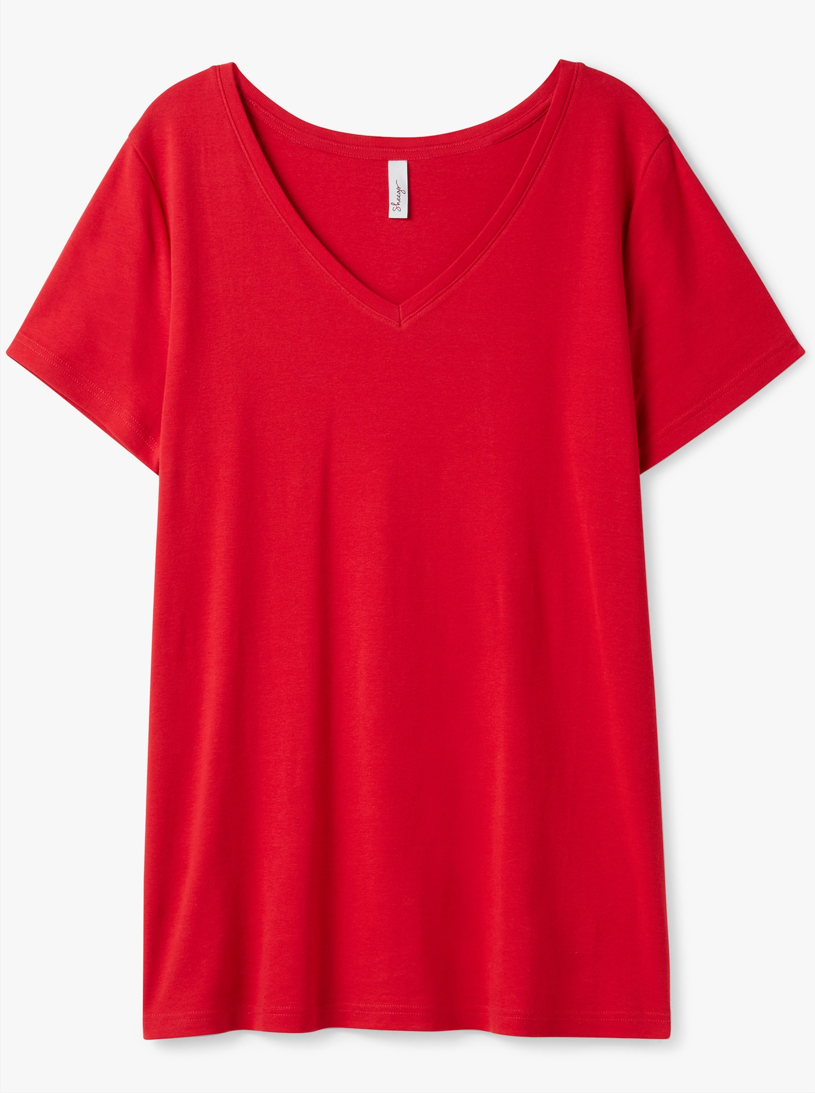 sheego T-shirt met V-hals, in set van 2 - zwart + klaproosrood