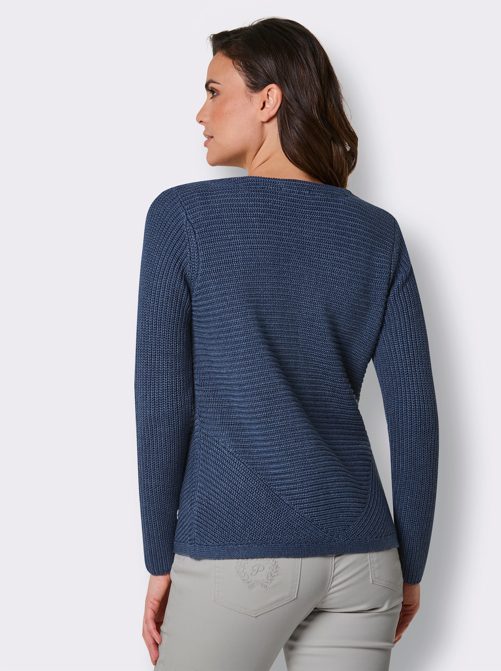 CREATION L PREMIUM Strickjacke mit Lyocell-Anteil - jeansblau-meliert