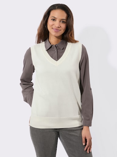 Pullunder mit gerippten Abschlüssen - ecru