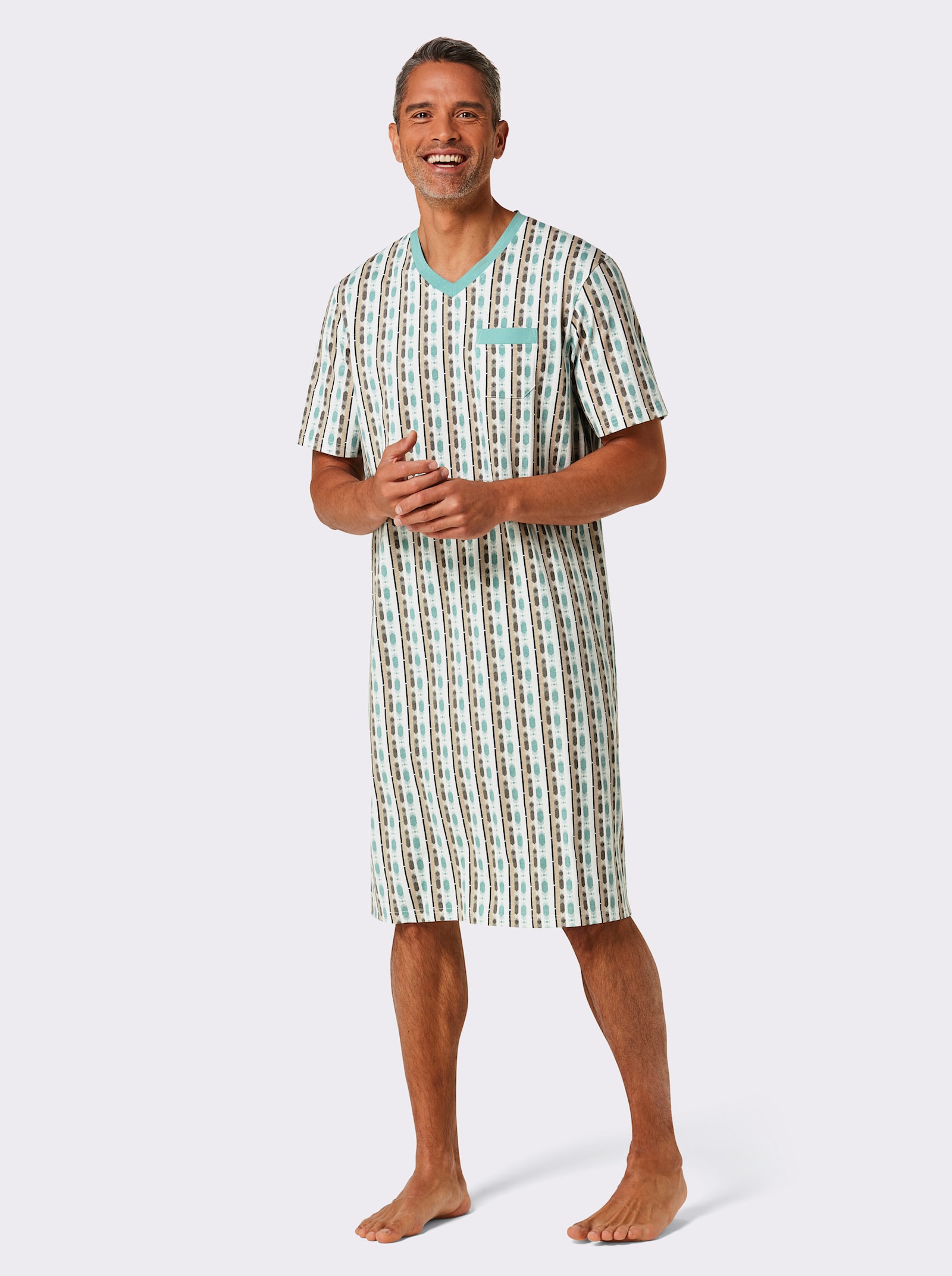 wäschepur men Nachthemden - ecru/salie bedrukt + salie