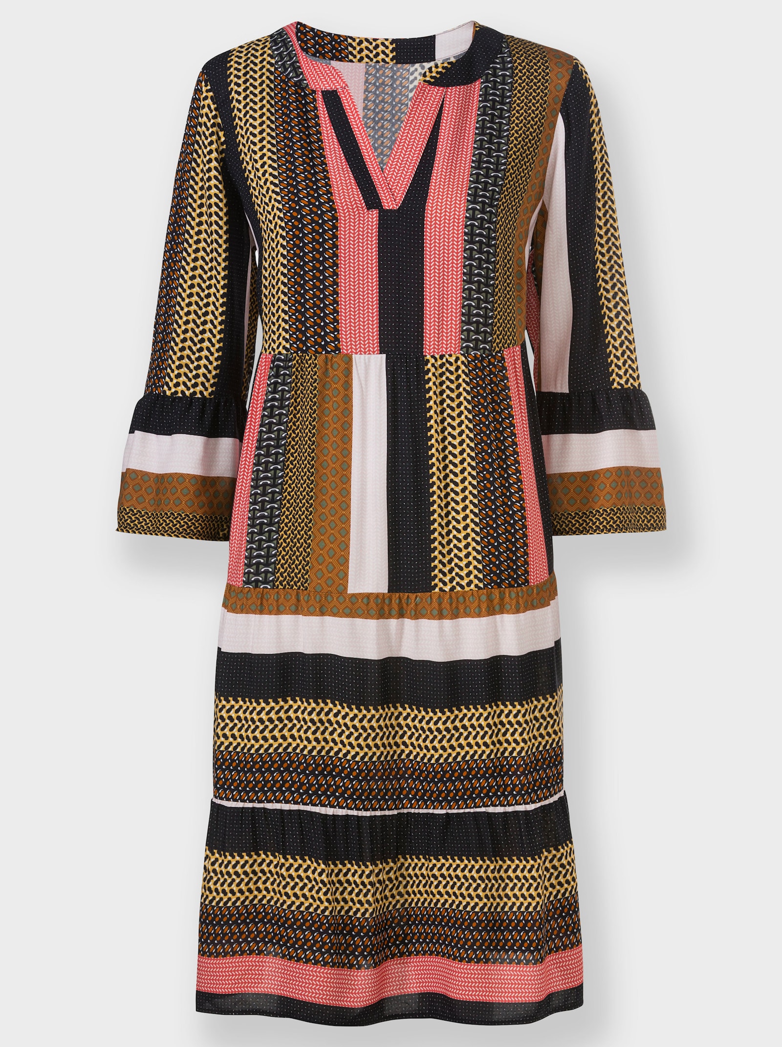 Webkleid in Patch-Optik - schwarz-grapefruit-gemustert