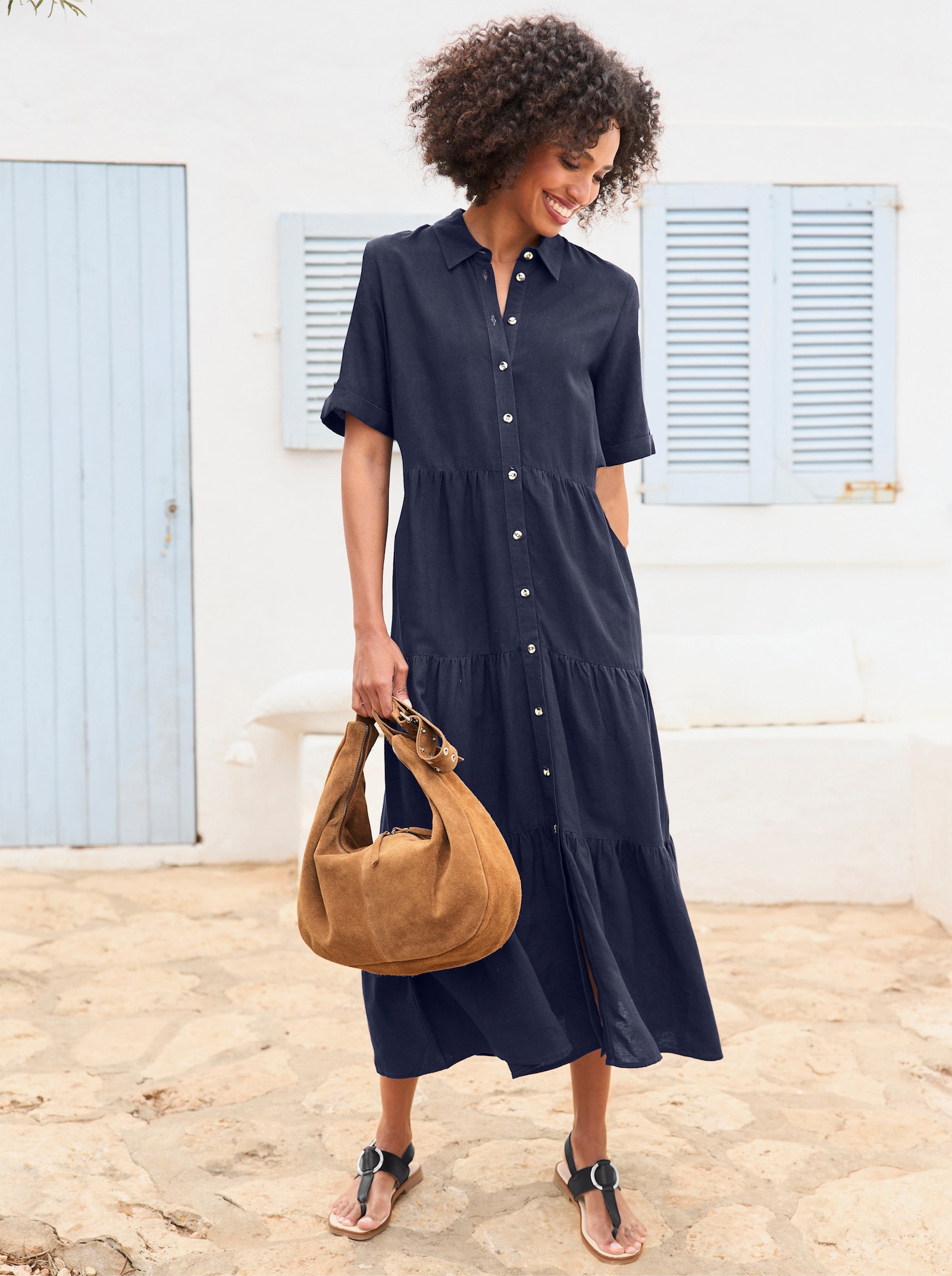 heine Hemdblusenkleid mit hohem Leinen-Anteil - marine