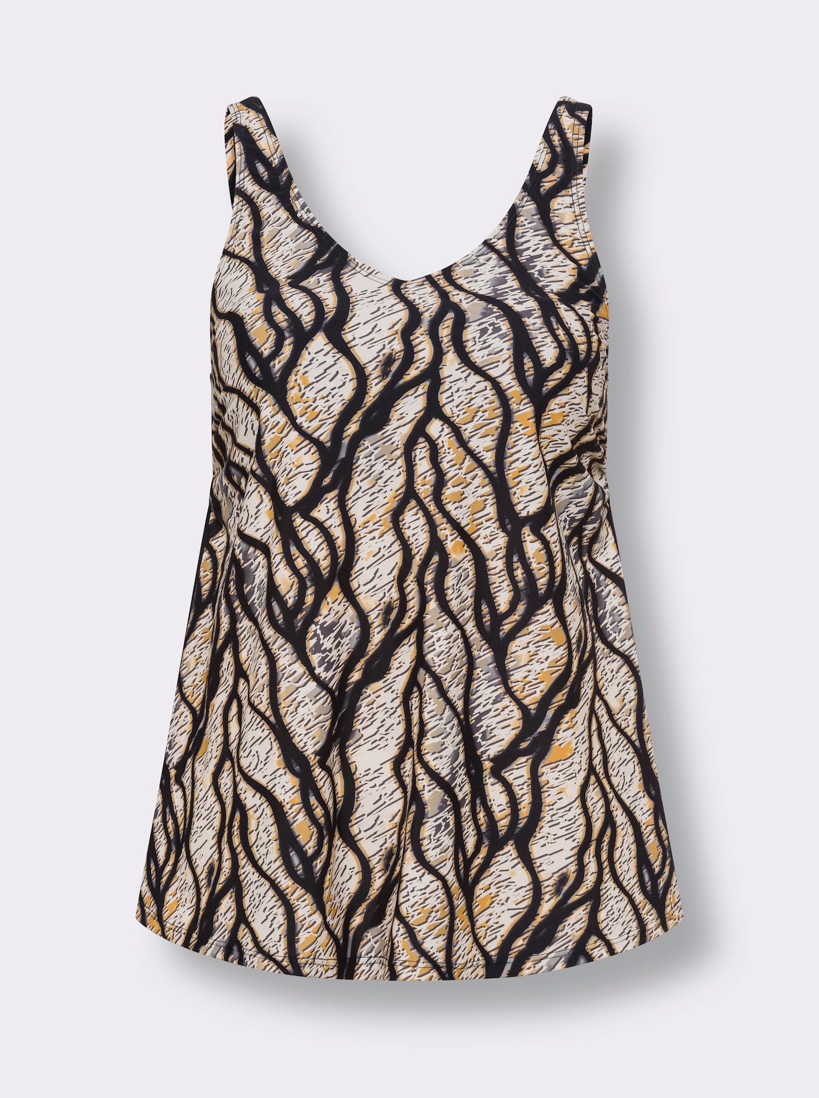 Tankinitop met V-hals - zwart geprint