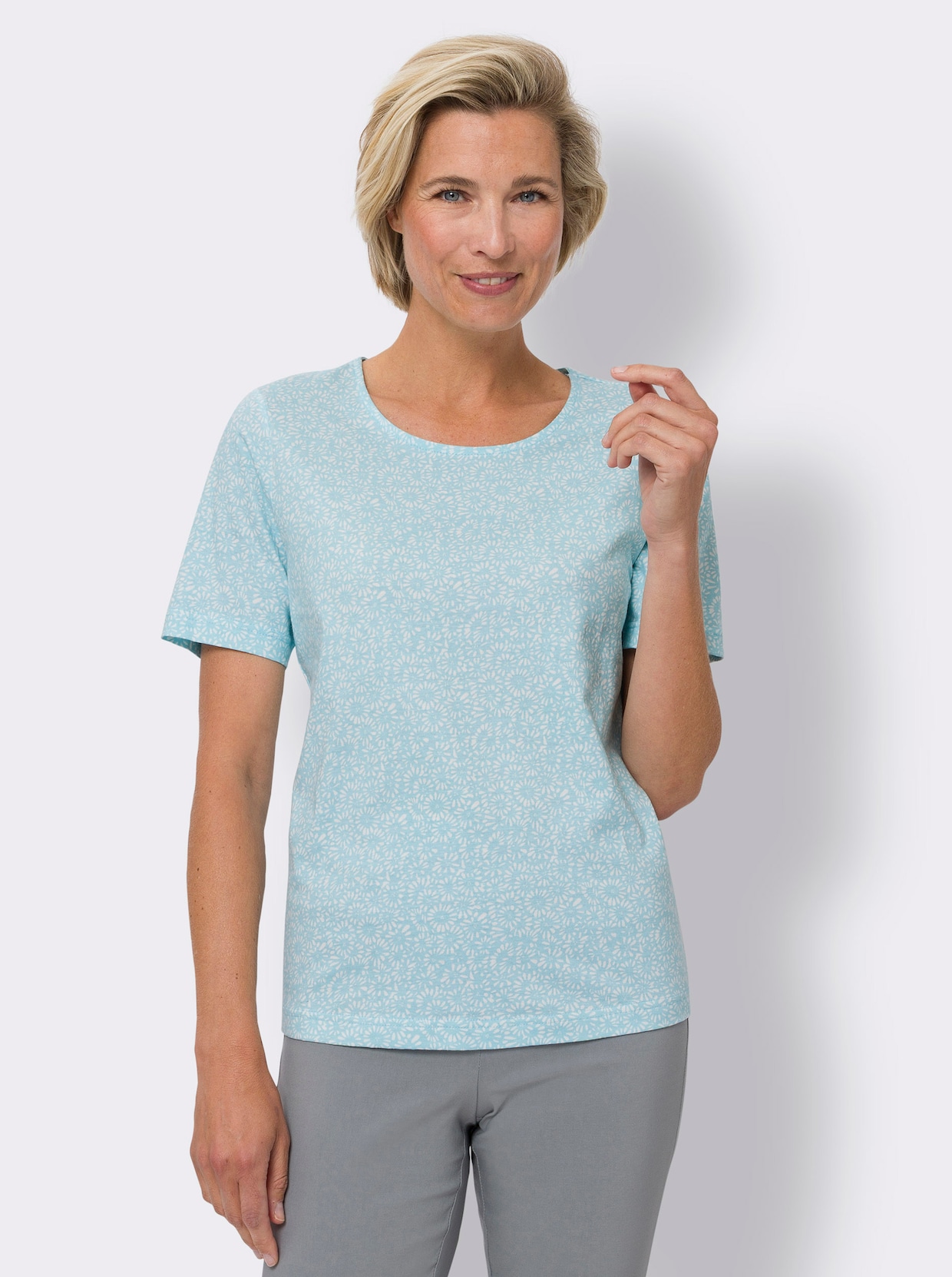 Shirt met korte mouwen - ecru/aquamarijn bedrukt