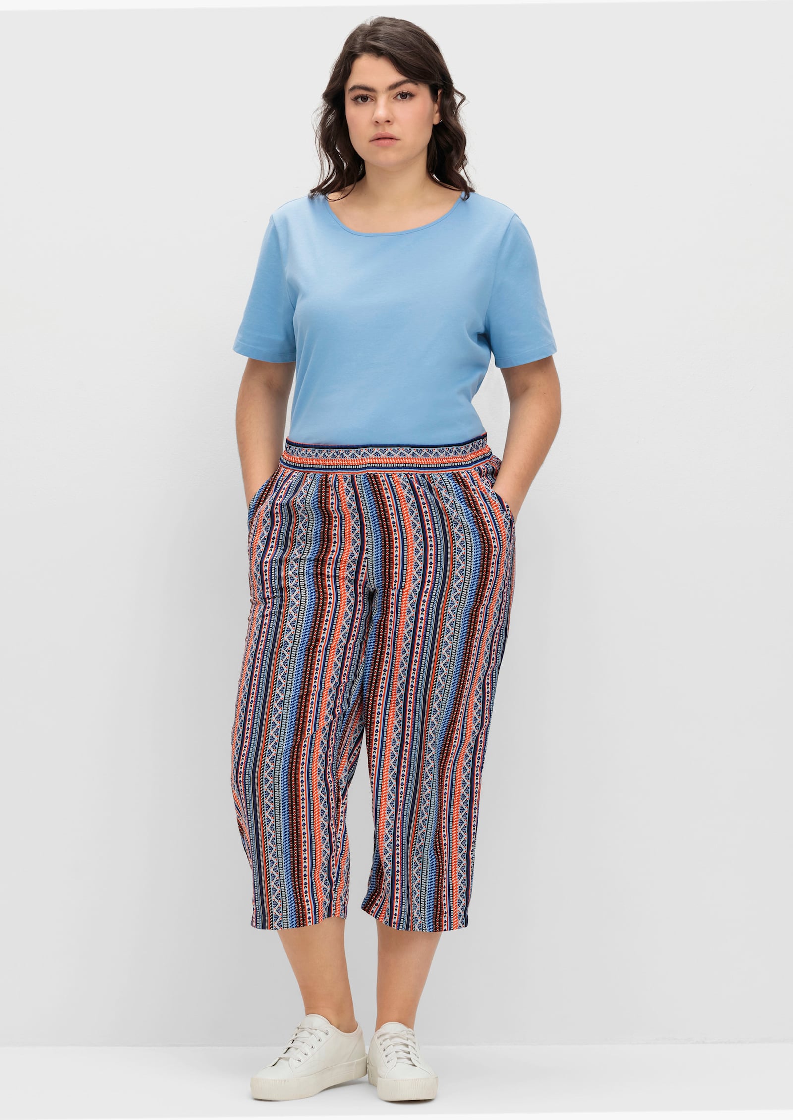 Culotte mit zwei Taschen - aqua-orange-gestreift + royalblau