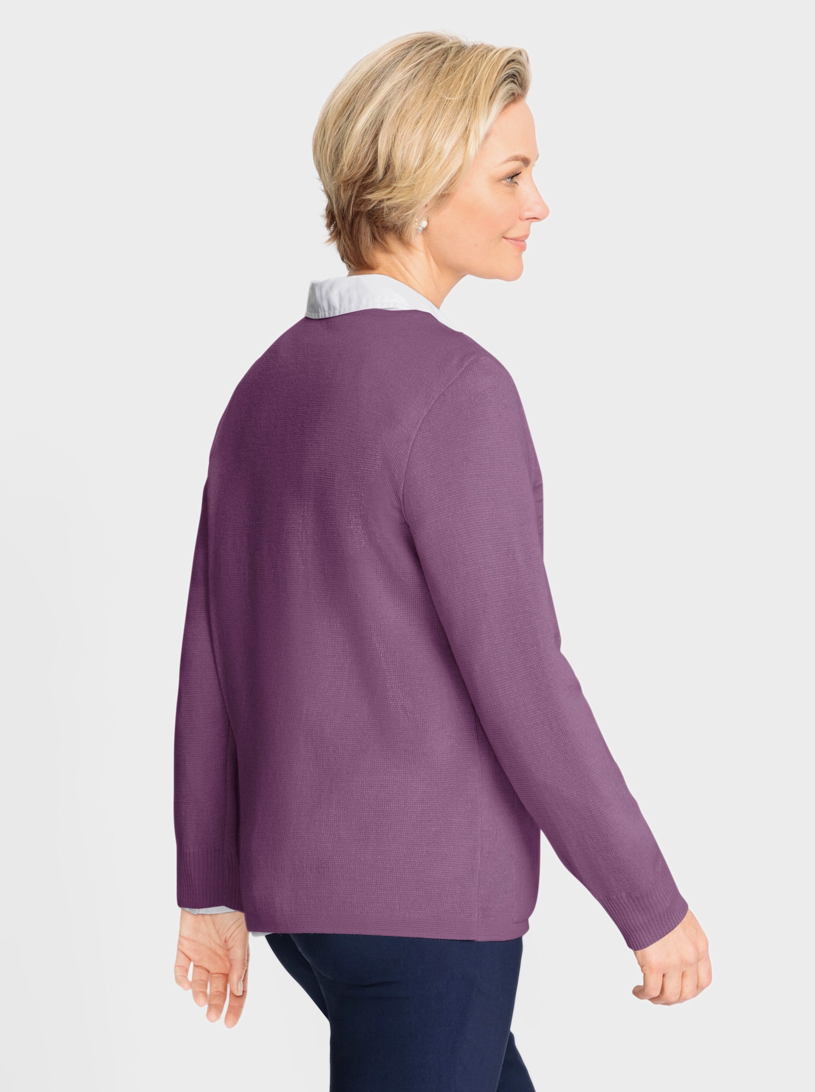 Feinstrickjacke mit Strukturmuster - violett