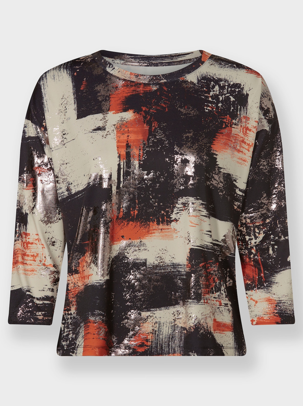 heine Shirt met ronde hals - zwart/roestrood bedrukt