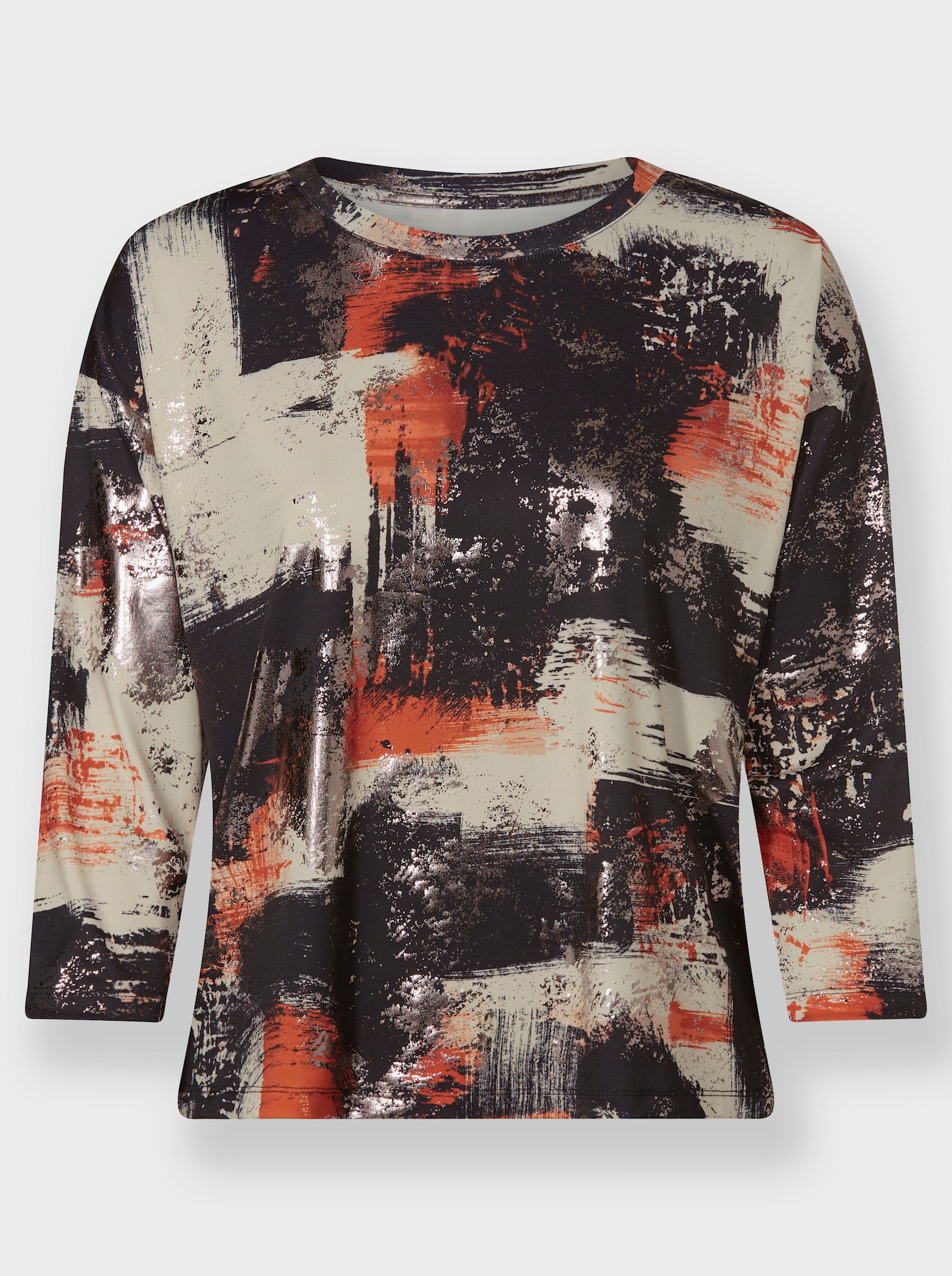 heine Rundhalsshirt mit schimmerndem Foliendruck - schwarz-rostrot-bedruckt