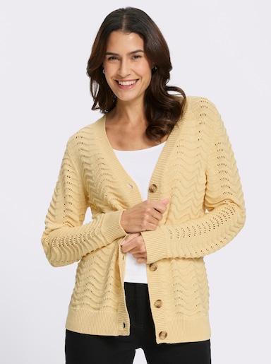 Strickjacke mit wellenförmigem Ajourmuster - vanille
