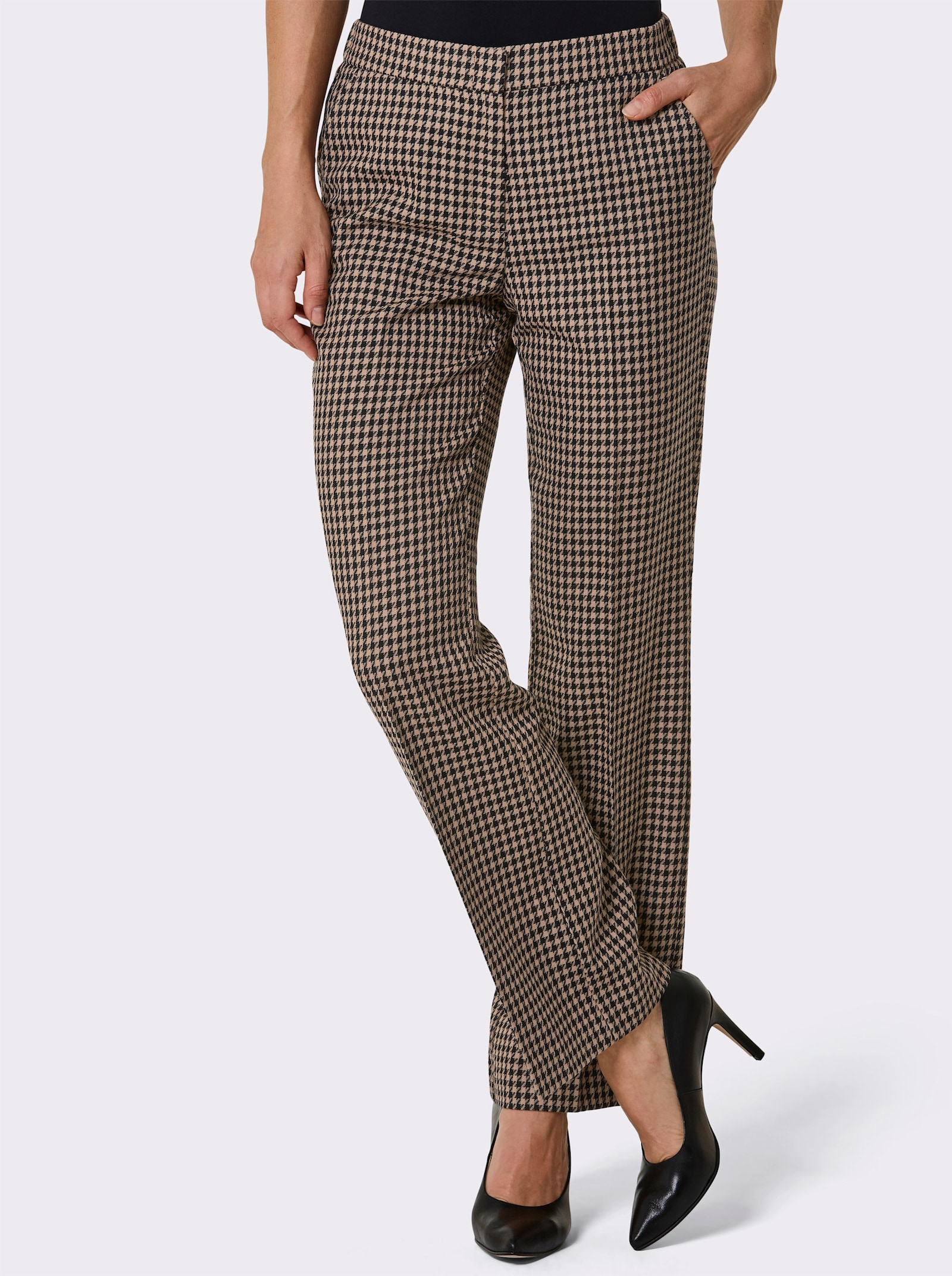 CREATION L PREMIUM Wollhose mit Bügelfalte - schwarz-camel-gemustert