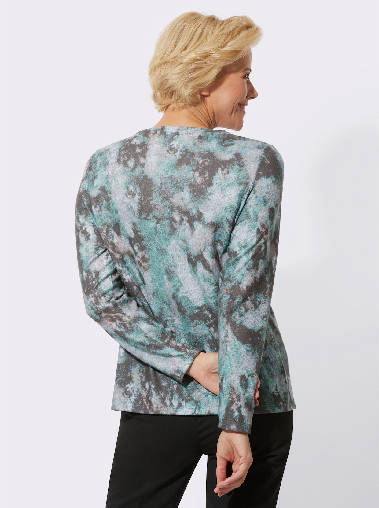 2-in-1-shirt met lange mouwen - salie/steengrijs bedrukt
