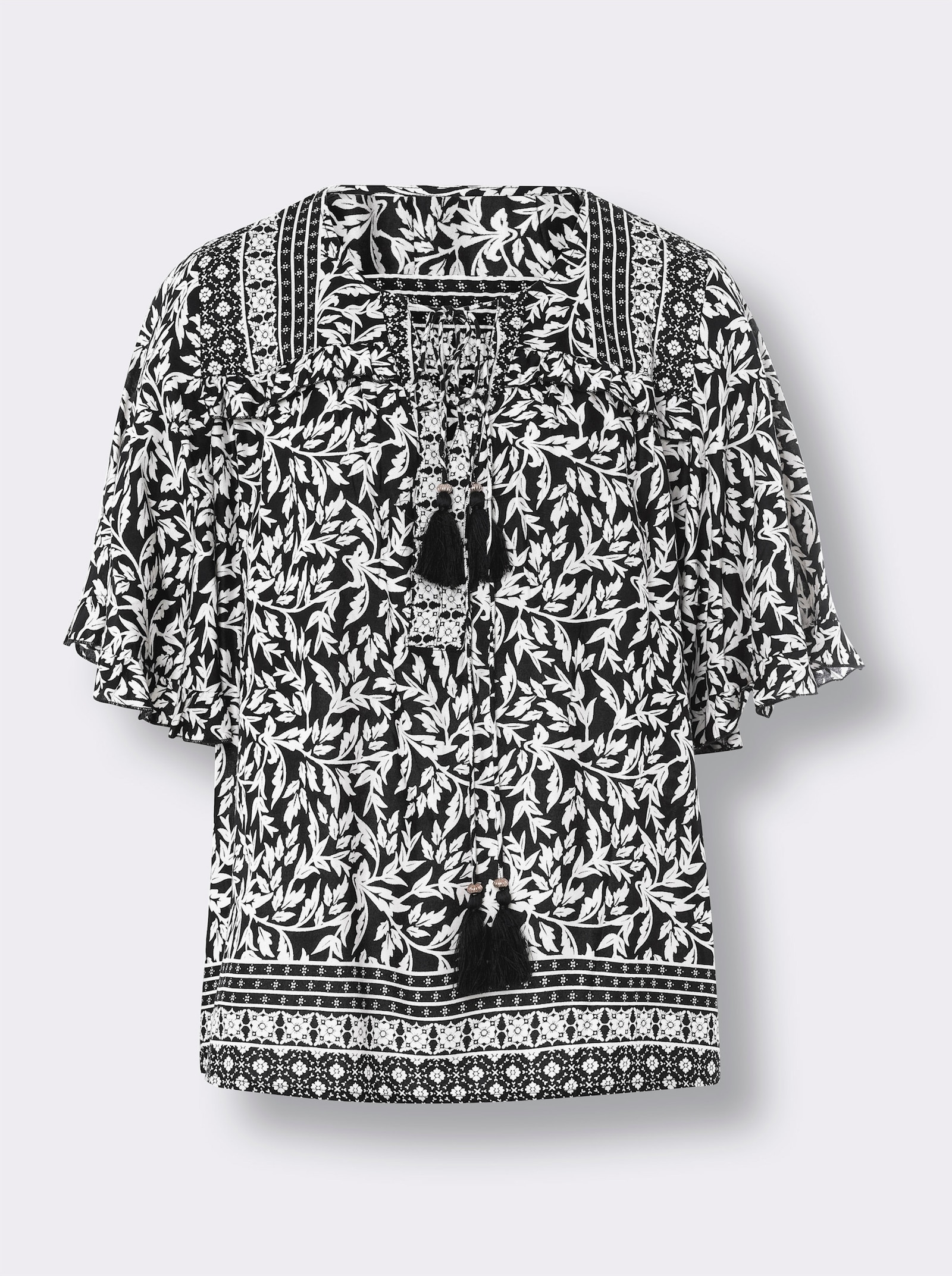 heine Druckbluse mit Blumen-Druck - schwarz-beige-bedruckt