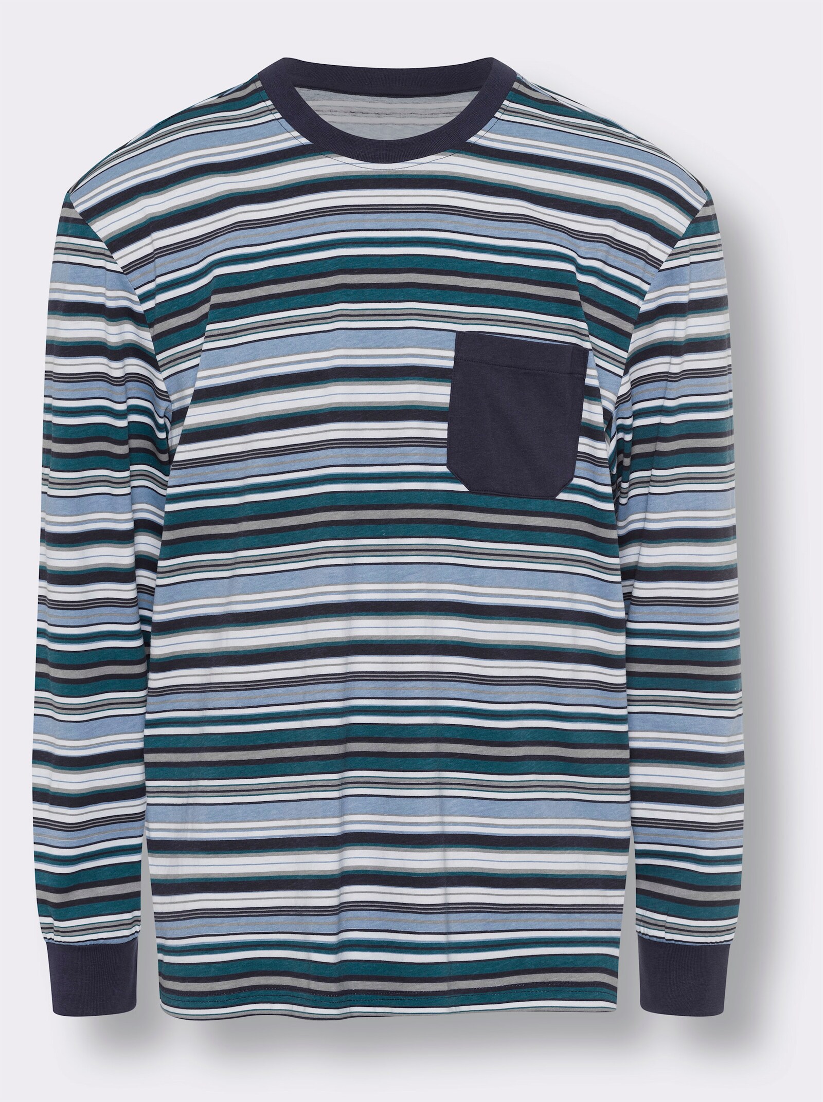 Pyžamo s elastickými náplety - nebesky modrá-námořnická modrá-proužek