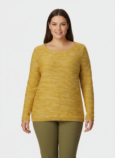 Rundhalspullover aus Melange-Strick - ocker-meliert