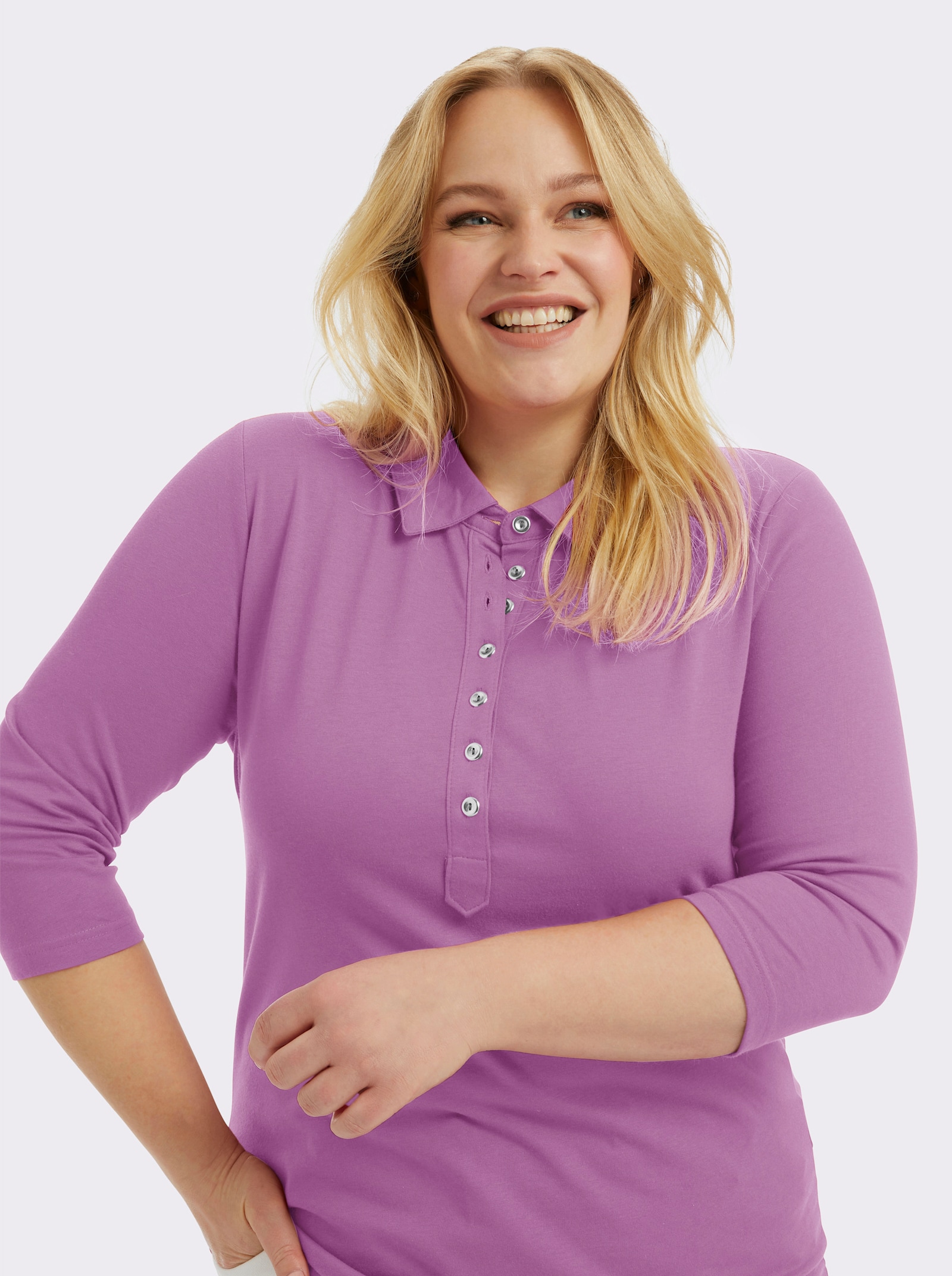 Poloshirt mit langer Knopfleiste - orchidee