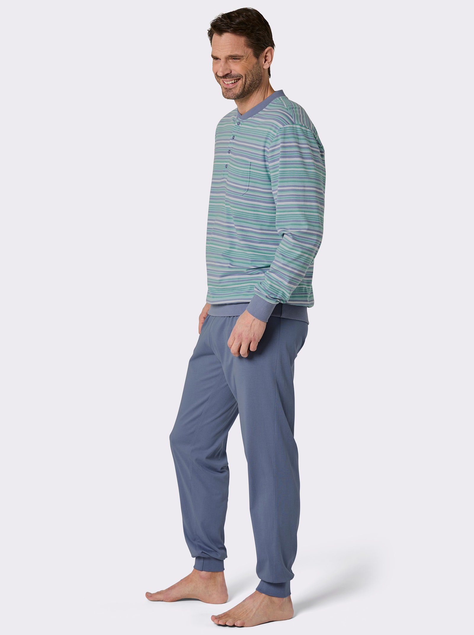 wäschepur men Schlafanzug in 2 Qualitäten - taubenblau-salbei-gestreift